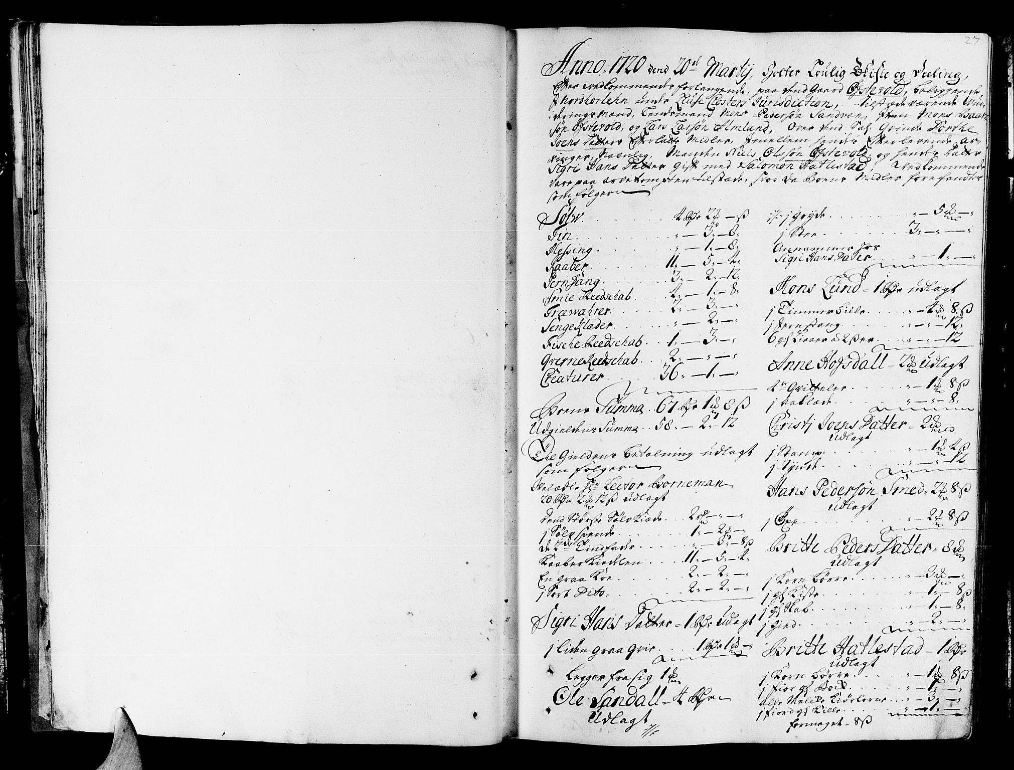 Hardanger og Voss sorenskriveri, SAB/A-2501/4/4A/4Ac/L0004a: Skifterettsprotokoll for sorenskriveriet, 1720-1723, s. 26b-27a