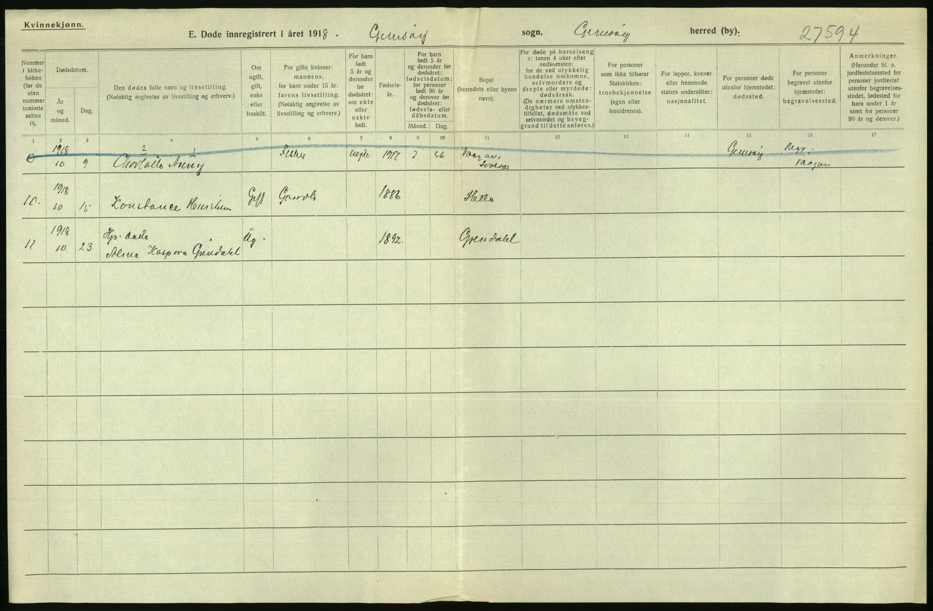 Statistisk sentralbyrå, Sosiodemografiske emner, Befolkning, AV/RA-S-2228/D/Df/Dfb/Dfbh/L0055: Nordland fylke: Døde. Bygder og byer., 1918, s. 614