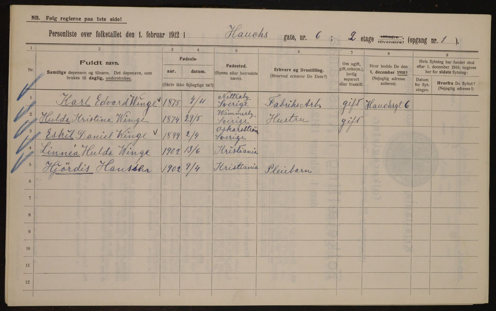 OBA, Kommunal folketelling 1.2.1912 for Kristiania, 1912, s. 35520