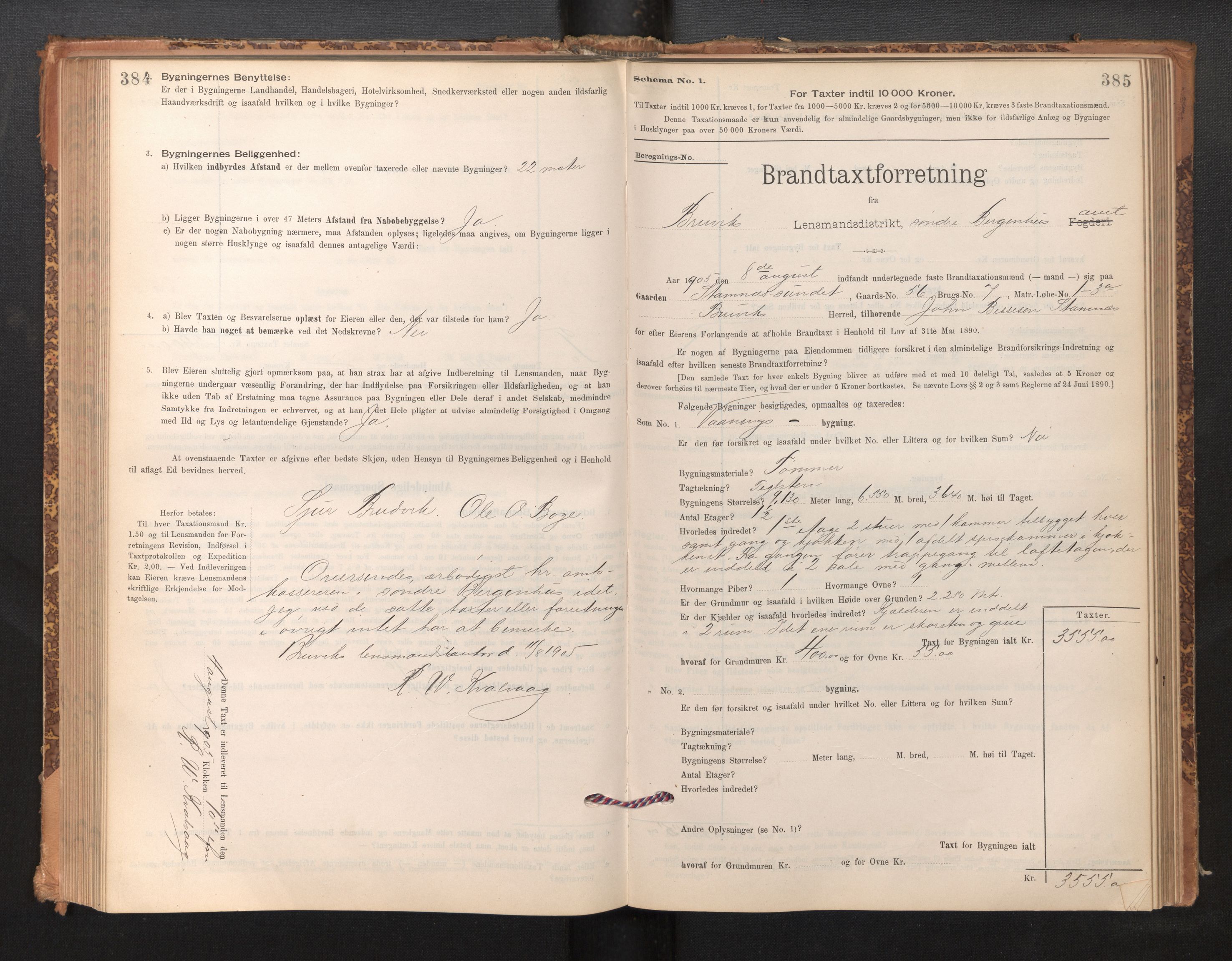 Lensmannen i Bruvik, AV/SAB-A-31301/0012/L0006: Branntakstprotokoll, skjematakst, 1894-1906, s. 384-385