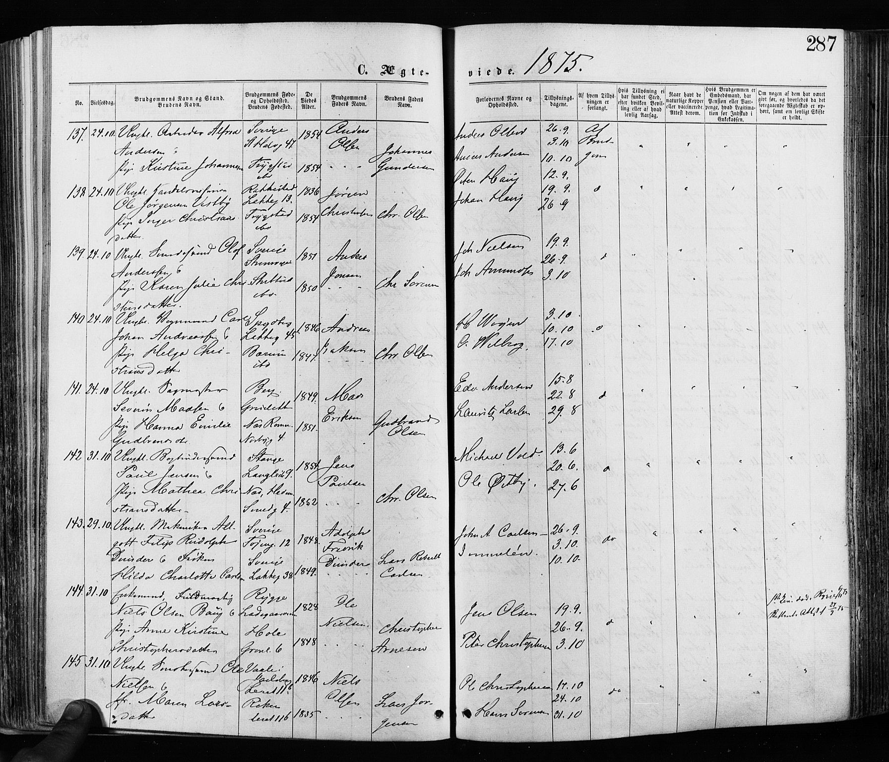 Grønland prestekontor Kirkebøker, SAO/A-10848/F/Fa/L0005: Ministerialbok nr. 5, 1869-1880, s. 287