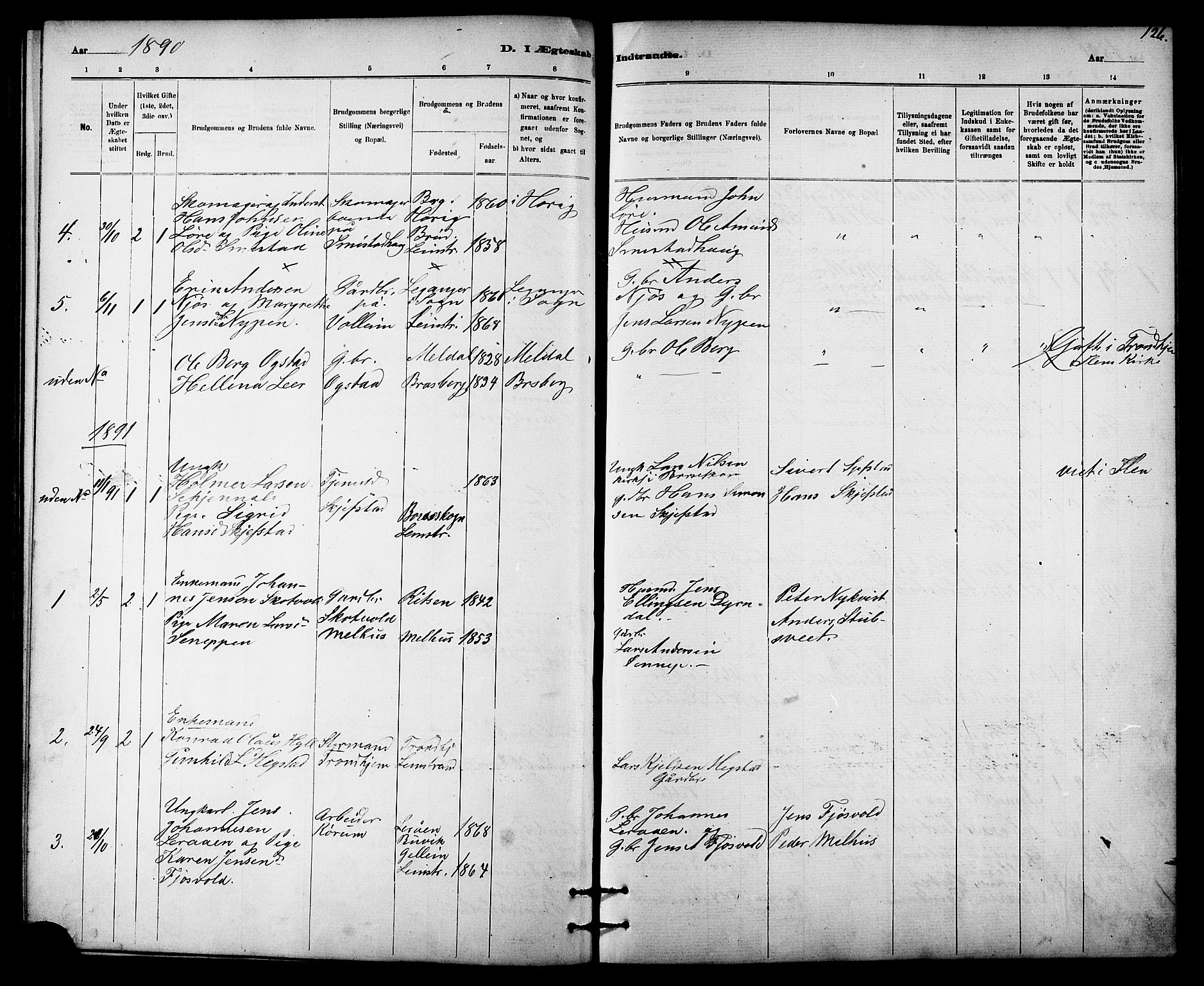 Ministerialprotokoller, klokkerbøker og fødselsregistre - Sør-Trøndelag, AV/SAT-A-1456/613/L0395: Klokkerbok nr. 613C03, 1887-1909, s. 126