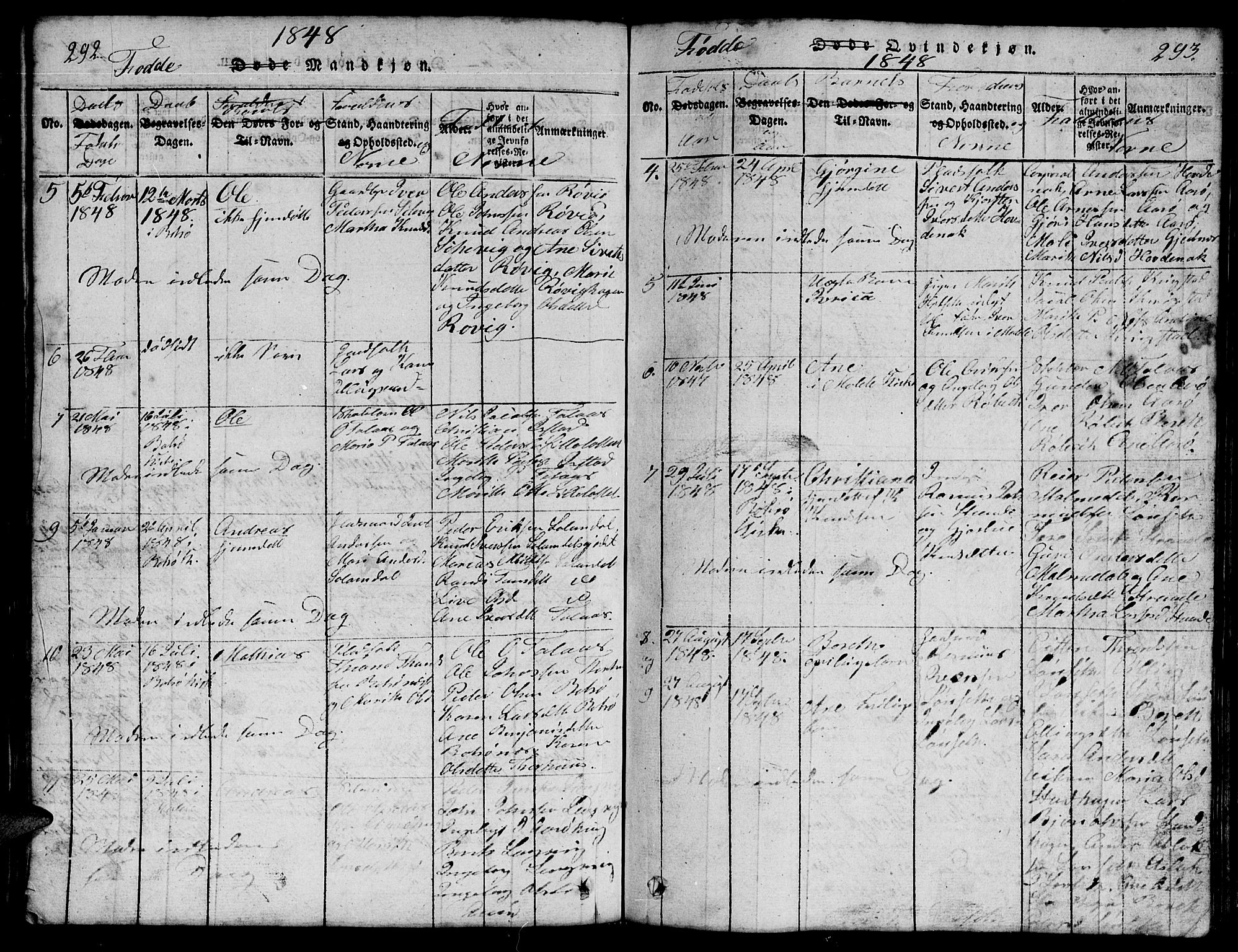 Ministerialprotokoller, klokkerbøker og fødselsregistre - Møre og Romsdal, AV/SAT-A-1454/555/L0665: Klokkerbok nr. 555C01, 1818-1868, s. 292-293