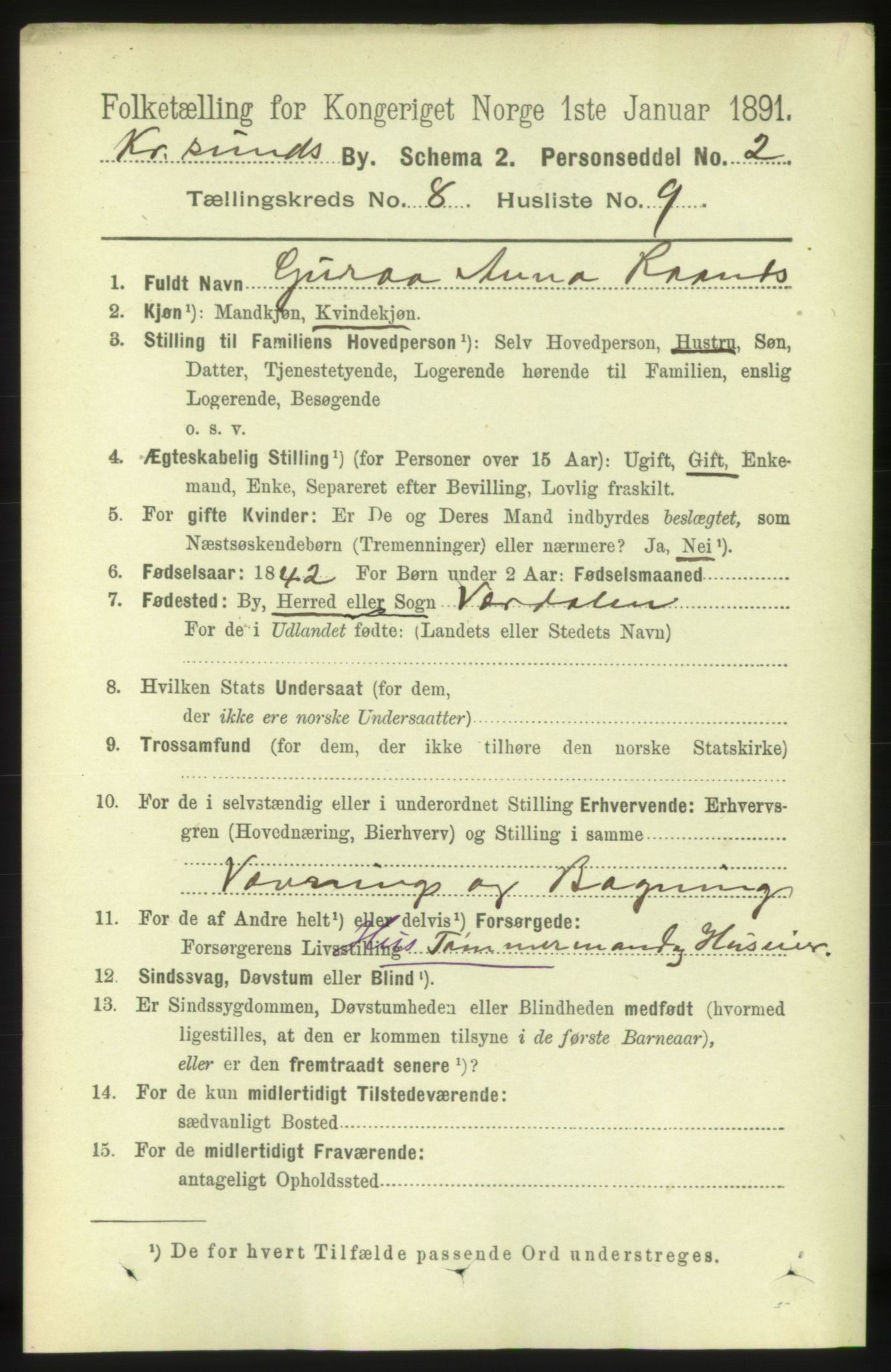 RA, Folketelling 1891 for 1503 Kristiansund kjøpstad, 1891, s. 6406