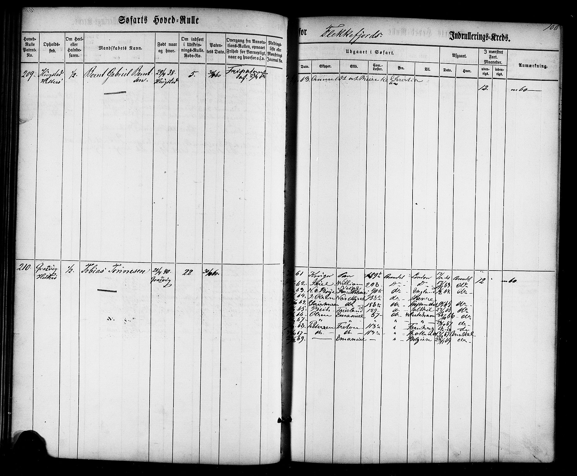 Flekkefjord mønstringskrets, SAK/2031-0018/F/Fb/L0007: Hovedrulle nr 1-574, Æ-4, 1860-1869, s. 109