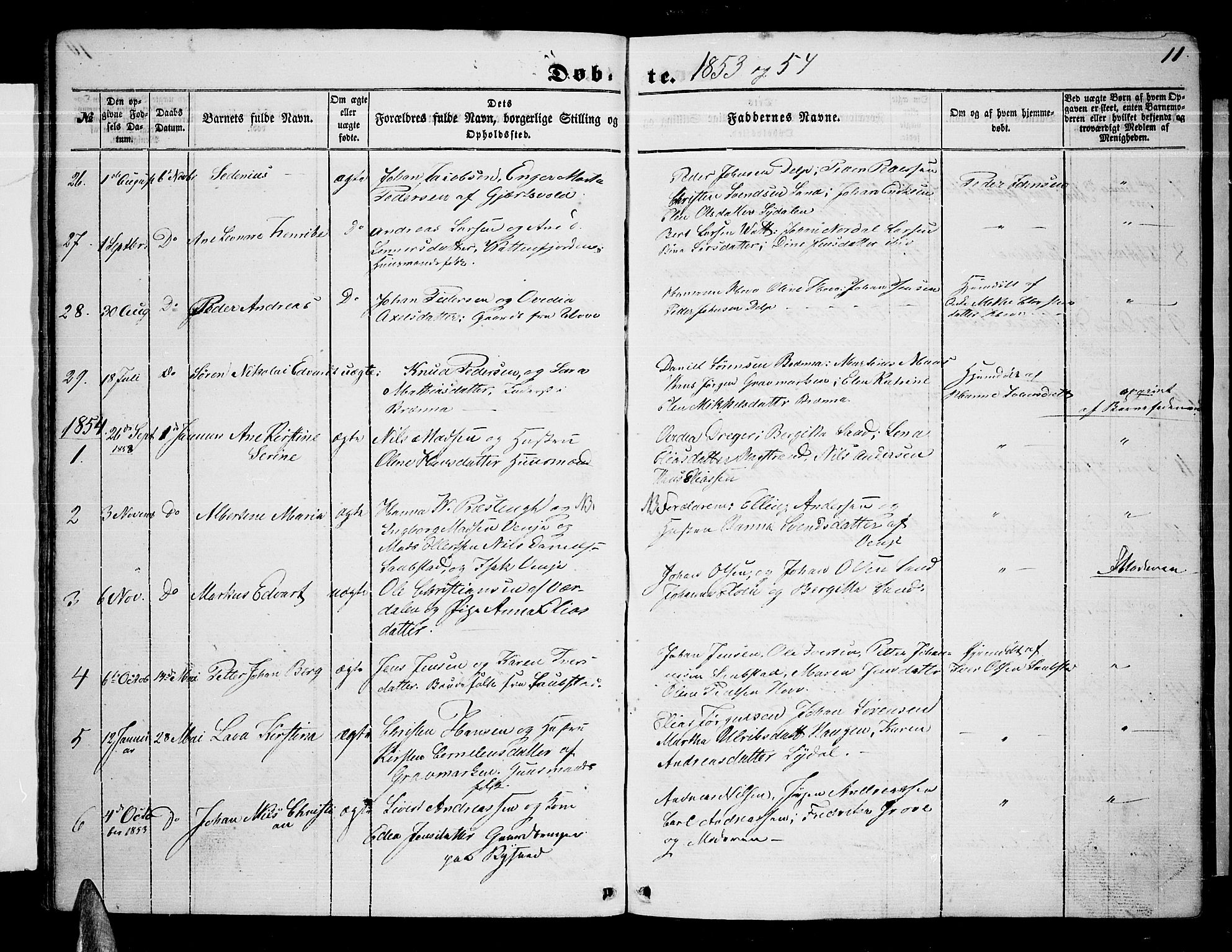 Ministerialprotokoller, klokkerbøker og fødselsregistre - Nordland, SAT/A-1459/876/L1102: Klokkerbok nr. 876C01, 1852-1886, s. 11