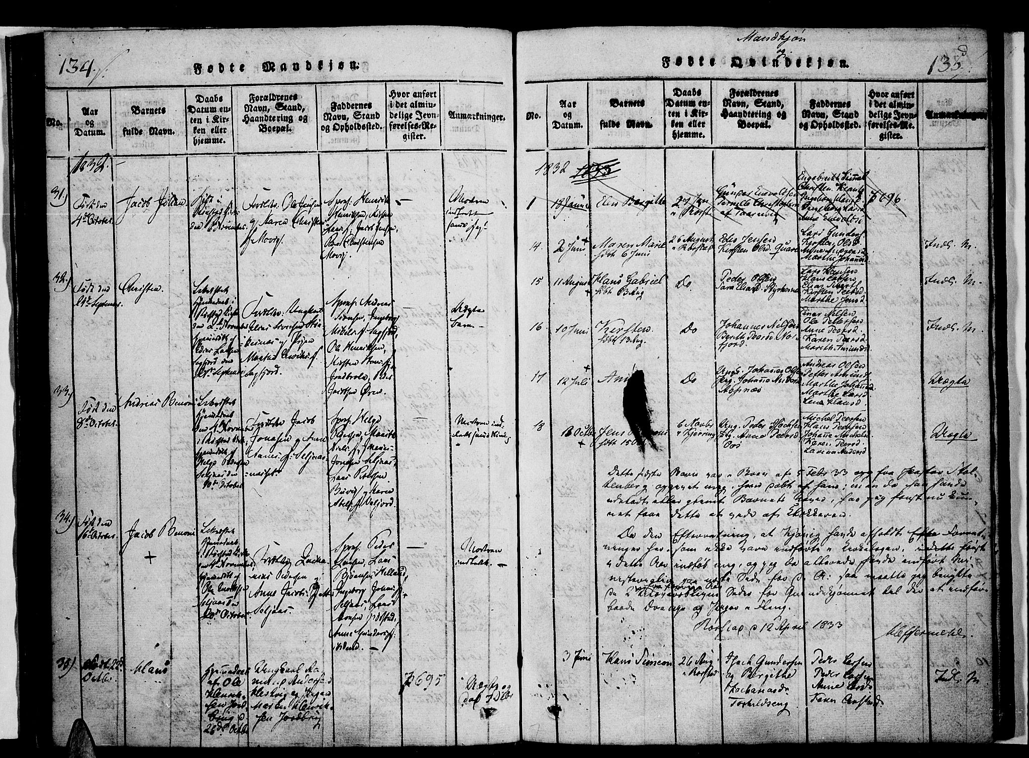 Ministerialprotokoller, klokkerbøker og fødselsregistre - Nordland, AV/SAT-A-1459/853/L0768: Ministerialbok nr. 853A07, 1821-1836, s. 134-135