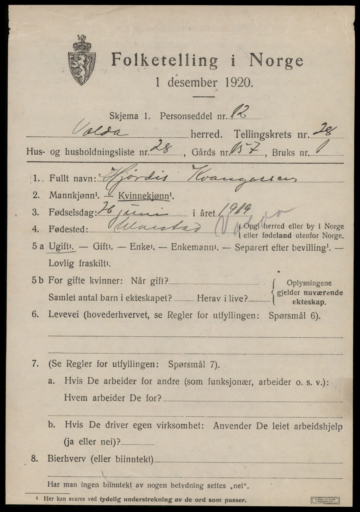 SAT, Folketelling 1920 for 1519 Volda herred, 1920, s. 13256