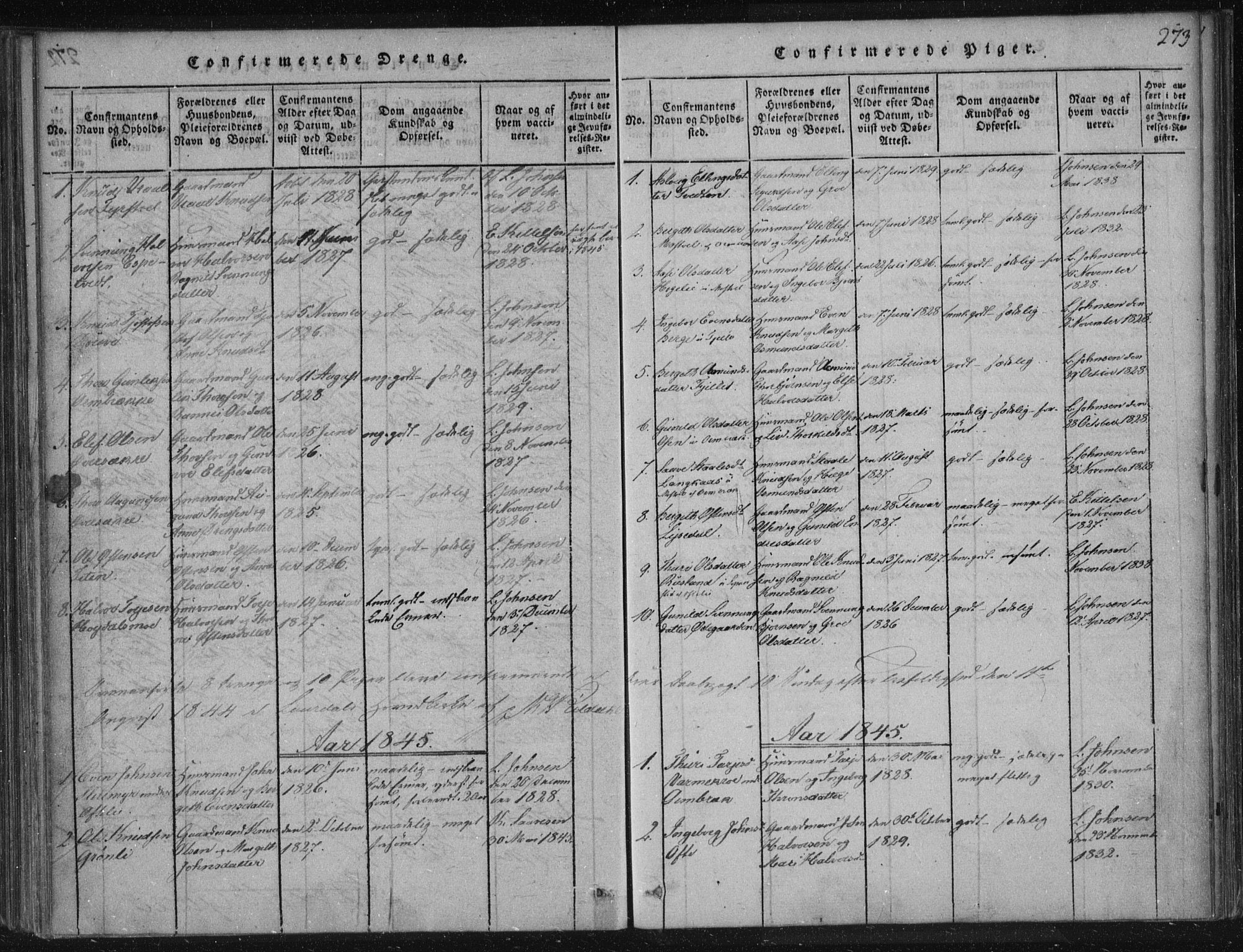 Lårdal kirkebøker, SAKO/A-284/F/Fc/L0001: Ministerialbok nr. III 1, 1815-1860, s. 273