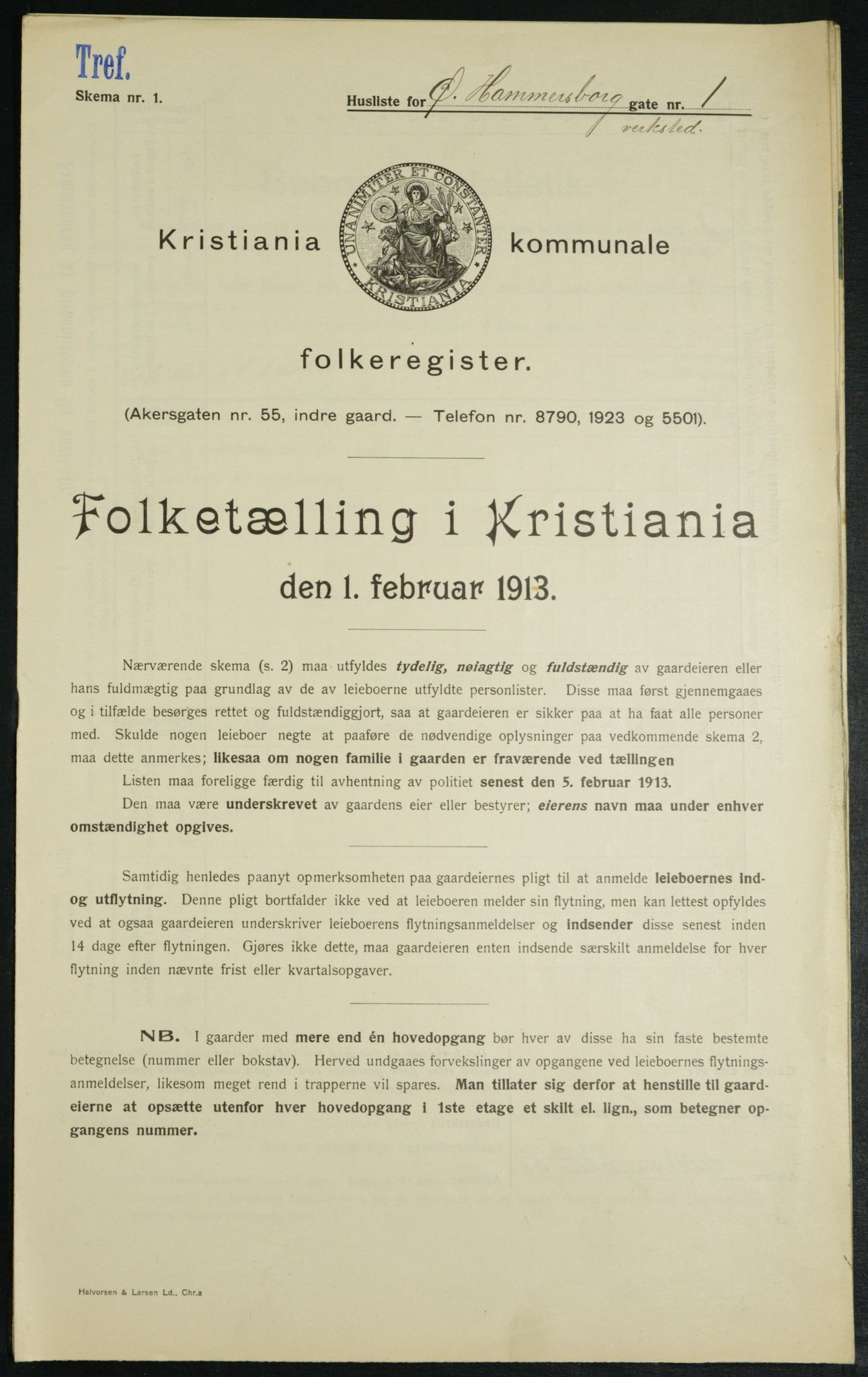 OBA, Kommunal folketelling 1.2.1913 for Kristiania, 1913, s. 129777