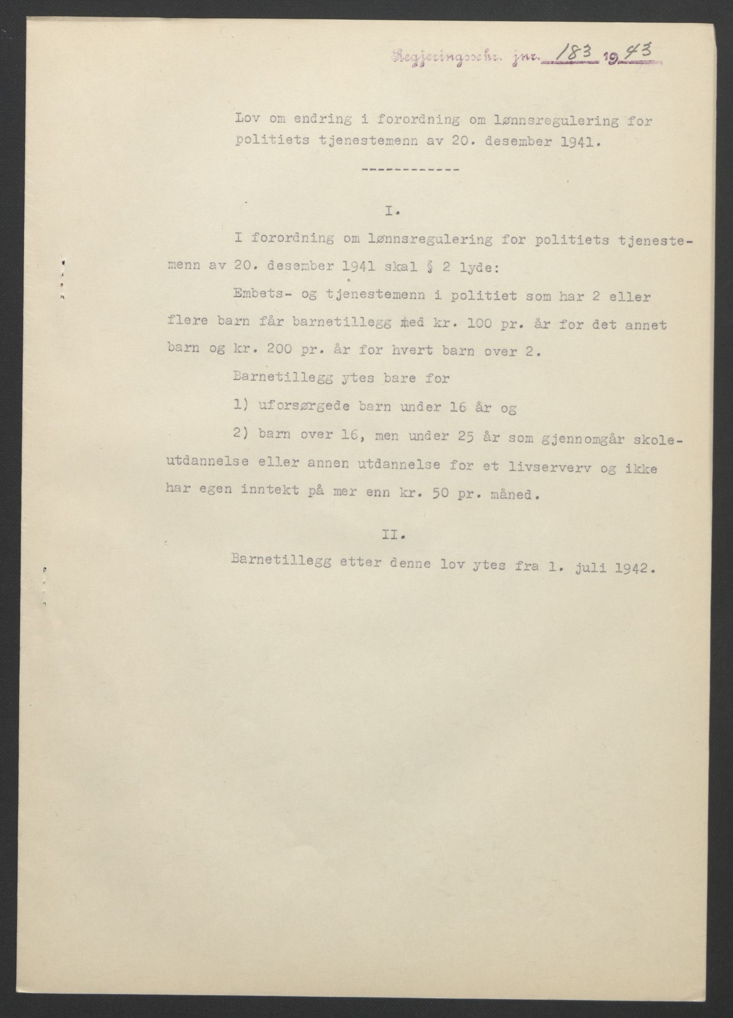 NS-administrasjonen 1940-1945 (Statsrådsekretariatet, de kommisariske statsråder mm), RA/S-4279/D/Db/L0099: Lover, 1943, s. 402