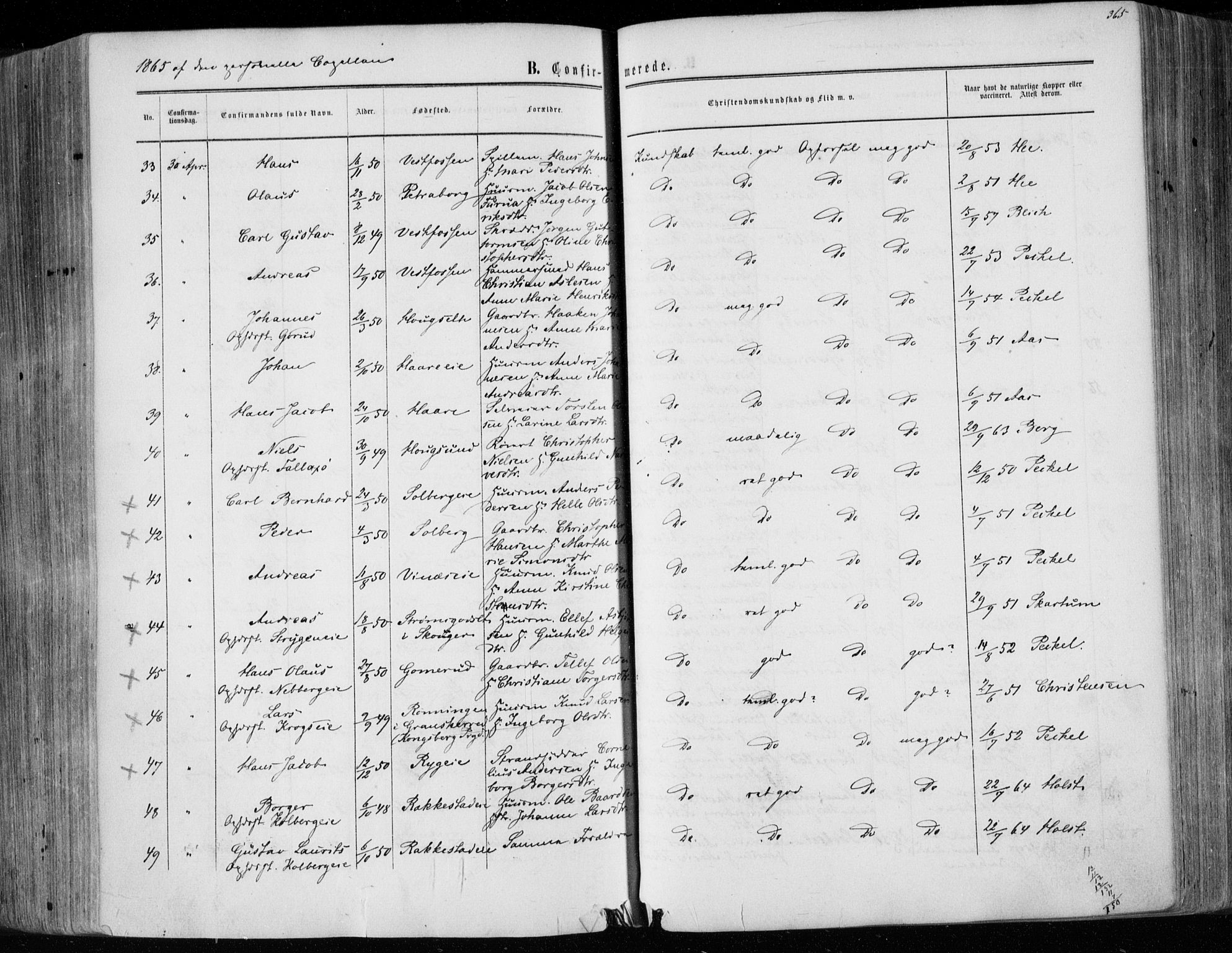 Eiker kirkebøker, AV/SAKO-A-4/F/Fa/L0016: Ministerialbok nr. I 16, 1860-1868, s. 365
