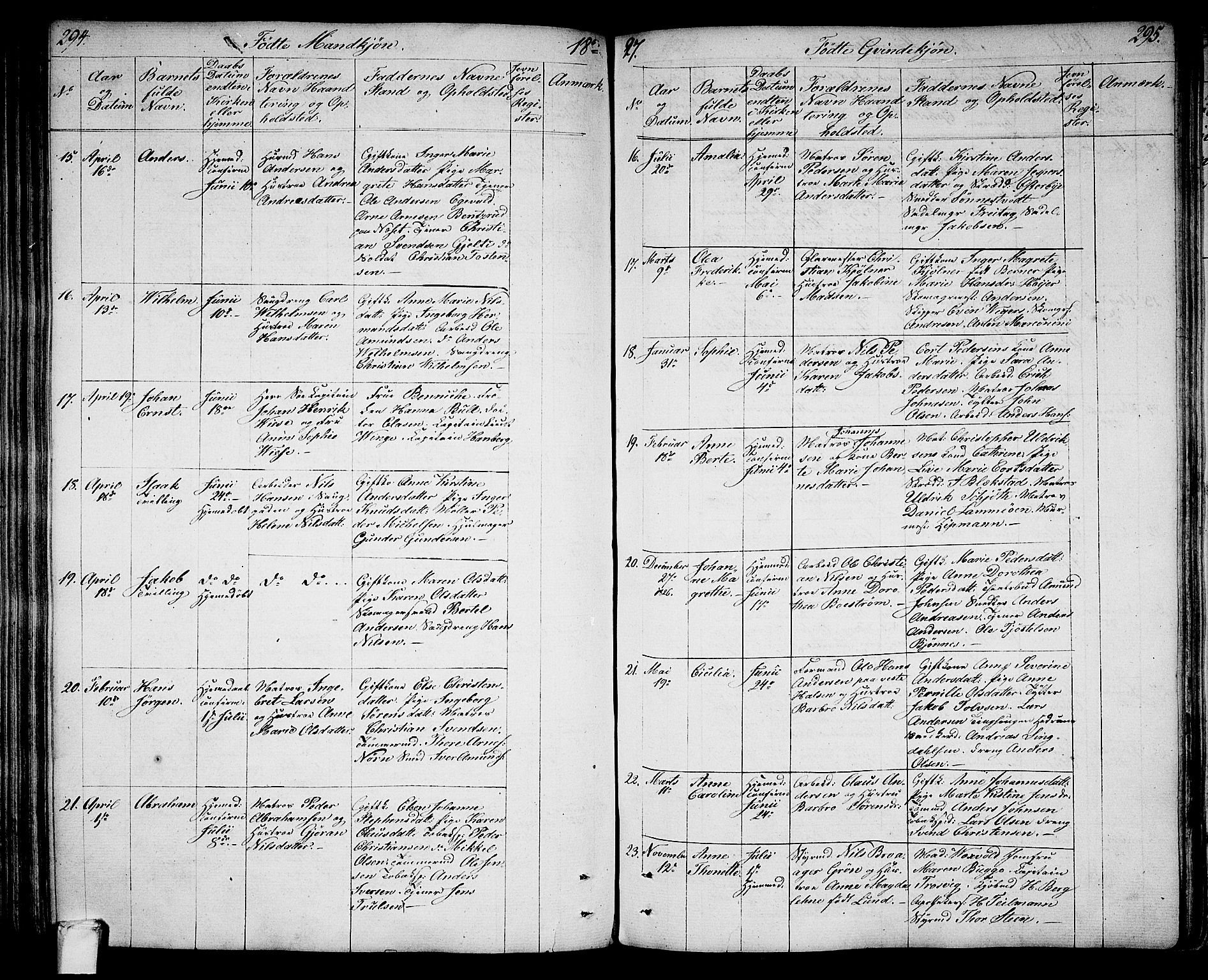 Larvik kirkebøker, AV/SAKO-A-352/G/Ga/L0002: Klokkerbok nr. I 2, 1807-1830, s. 294-295
