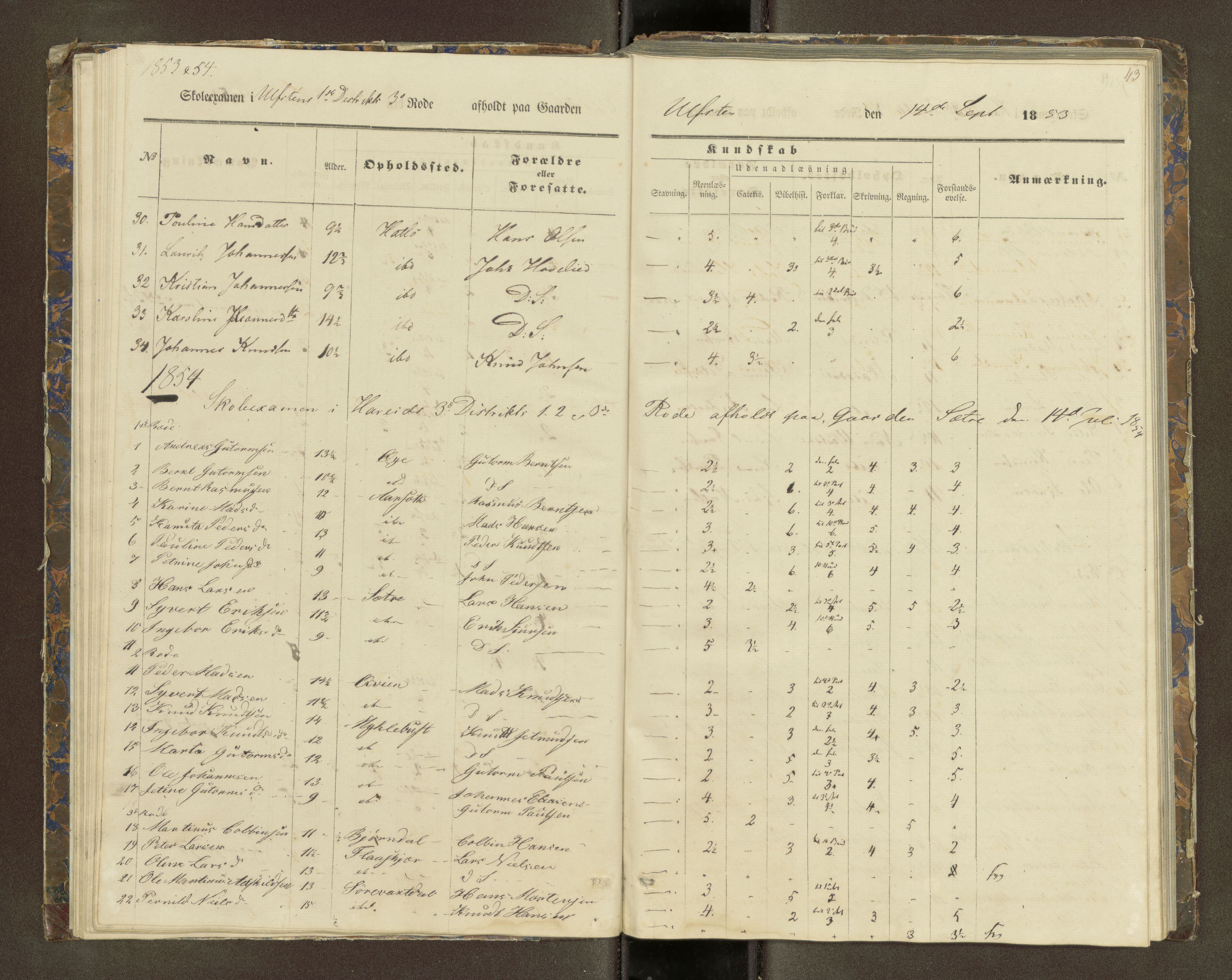 Ulstein sokneprestkontor, SAT/A-1005/1/III/III2/III2f/L0001: Skoleeksamensprotokoll, 1850-1861, s. 43