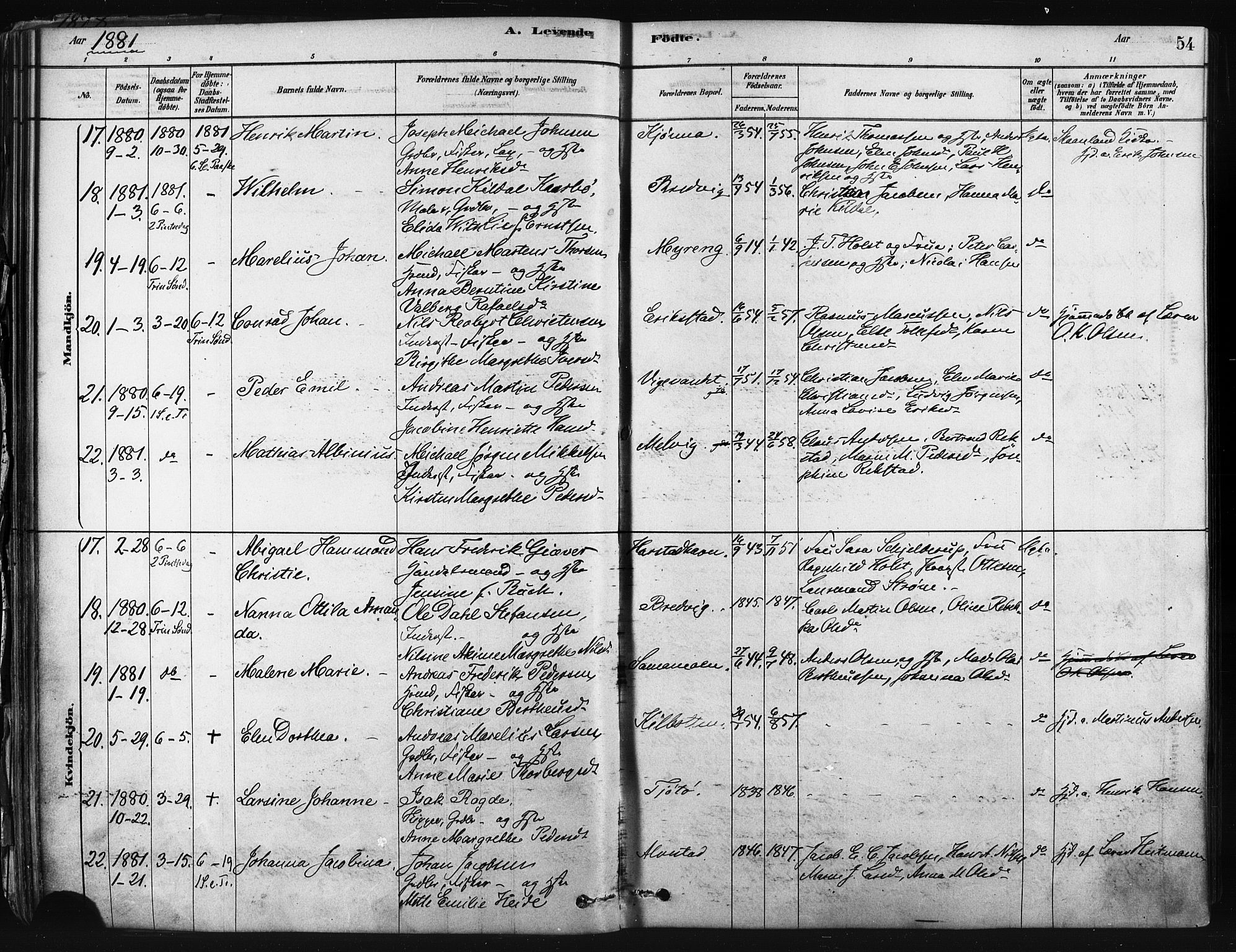 Trondenes sokneprestkontor, AV/SATØ-S-1319/H/Ha/L0014kirke: Ministerialbok nr. 14, 1878-1889, s. 54