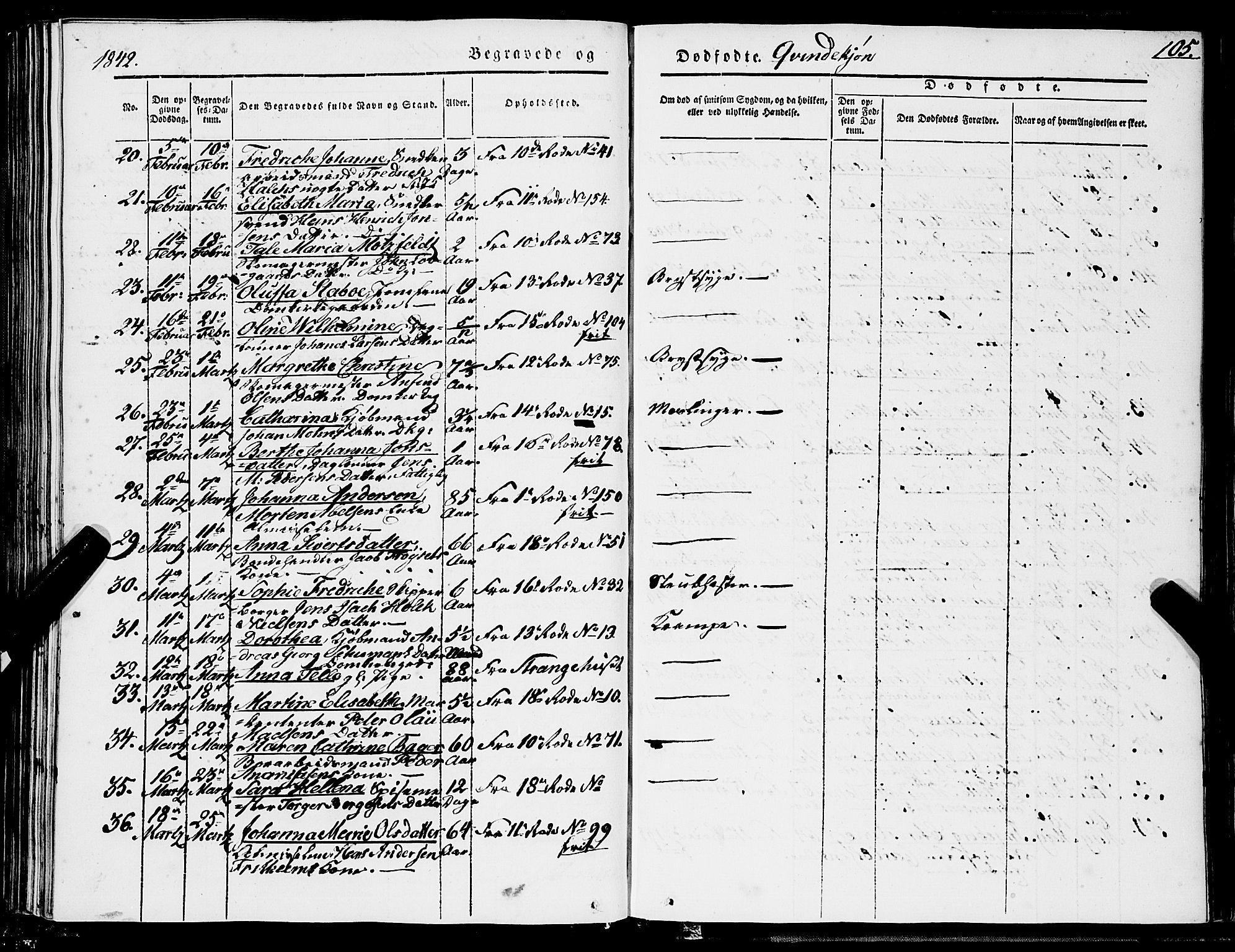 Domkirken sokneprestembete, SAB/A-74801/H/Haa/L0040: Ministerialbok nr. E 1, 1841-1853, s. 105