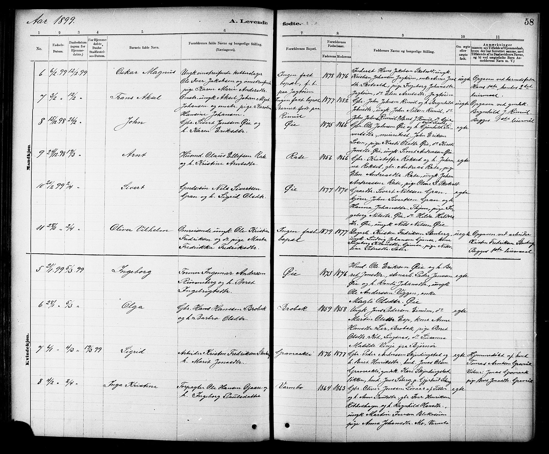 Ministerialprotokoller, klokkerbøker og fødselsregistre - Sør-Trøndelag, AV/SAT-A-1456/691/L1094: Klokkerbok nr. 691C05, 1879-1911, s. 58