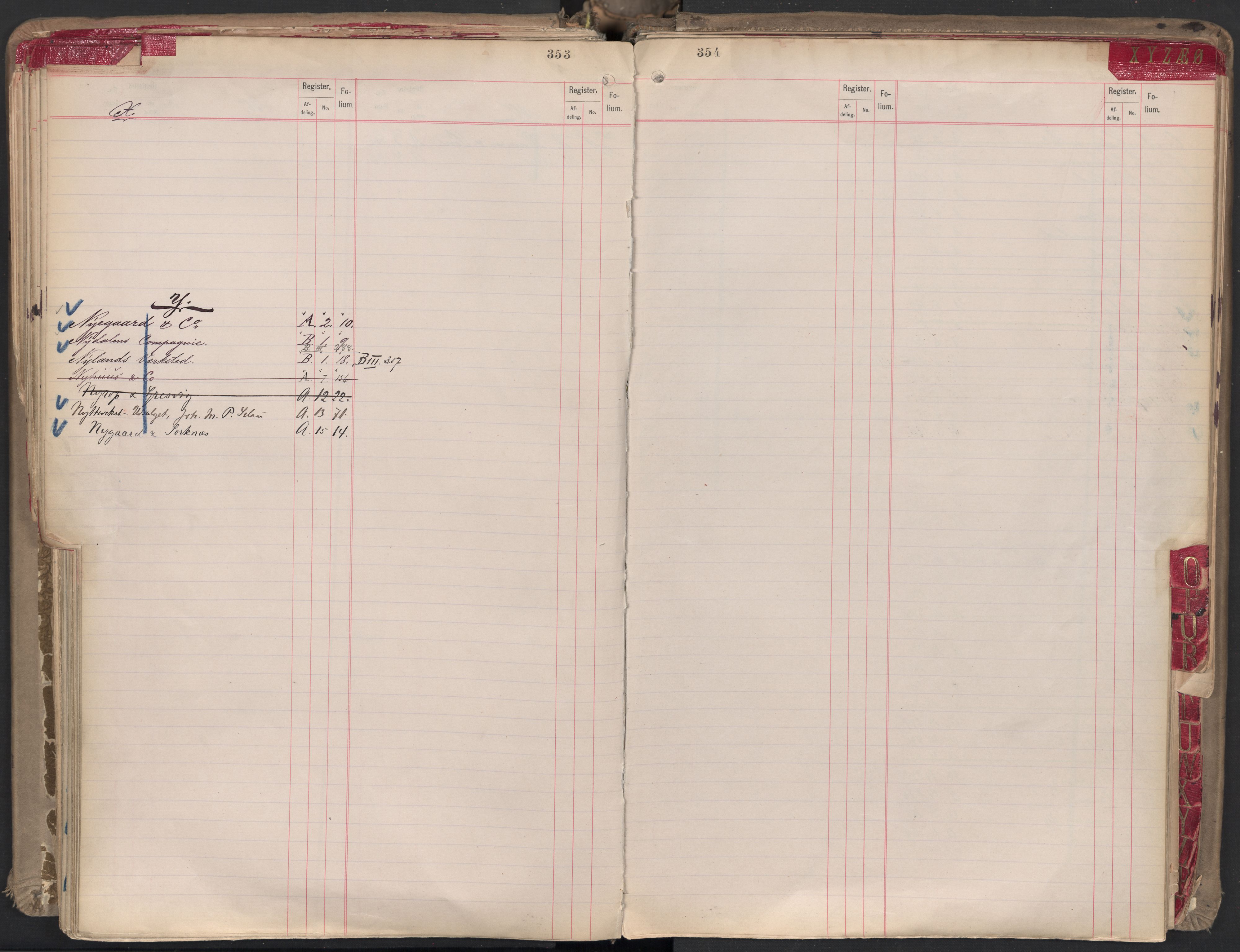 Oslo byfogd avd. II, AV/SAO-A-10942/G/Ga/Gaa/L0001: Firmaregister: A 1-15, B 1-4, C 1, 1890, s. 353-354