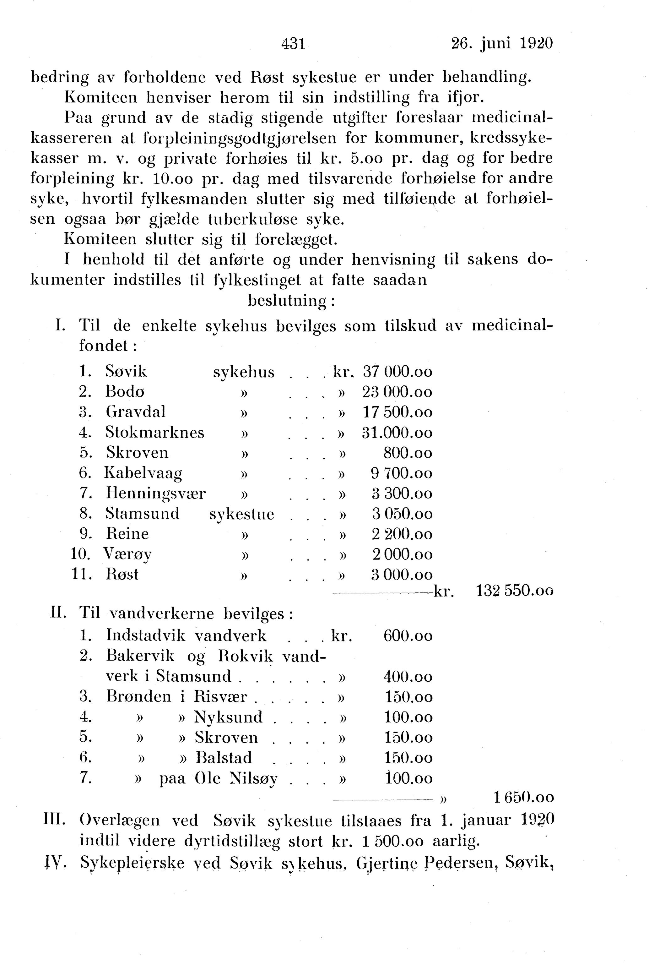 Nordland Fylkeskommune. Fylkestinget, AIN/NFK-17/176/A/Ac/L0043: Fylkestingsforhandlinger 1920, 1920