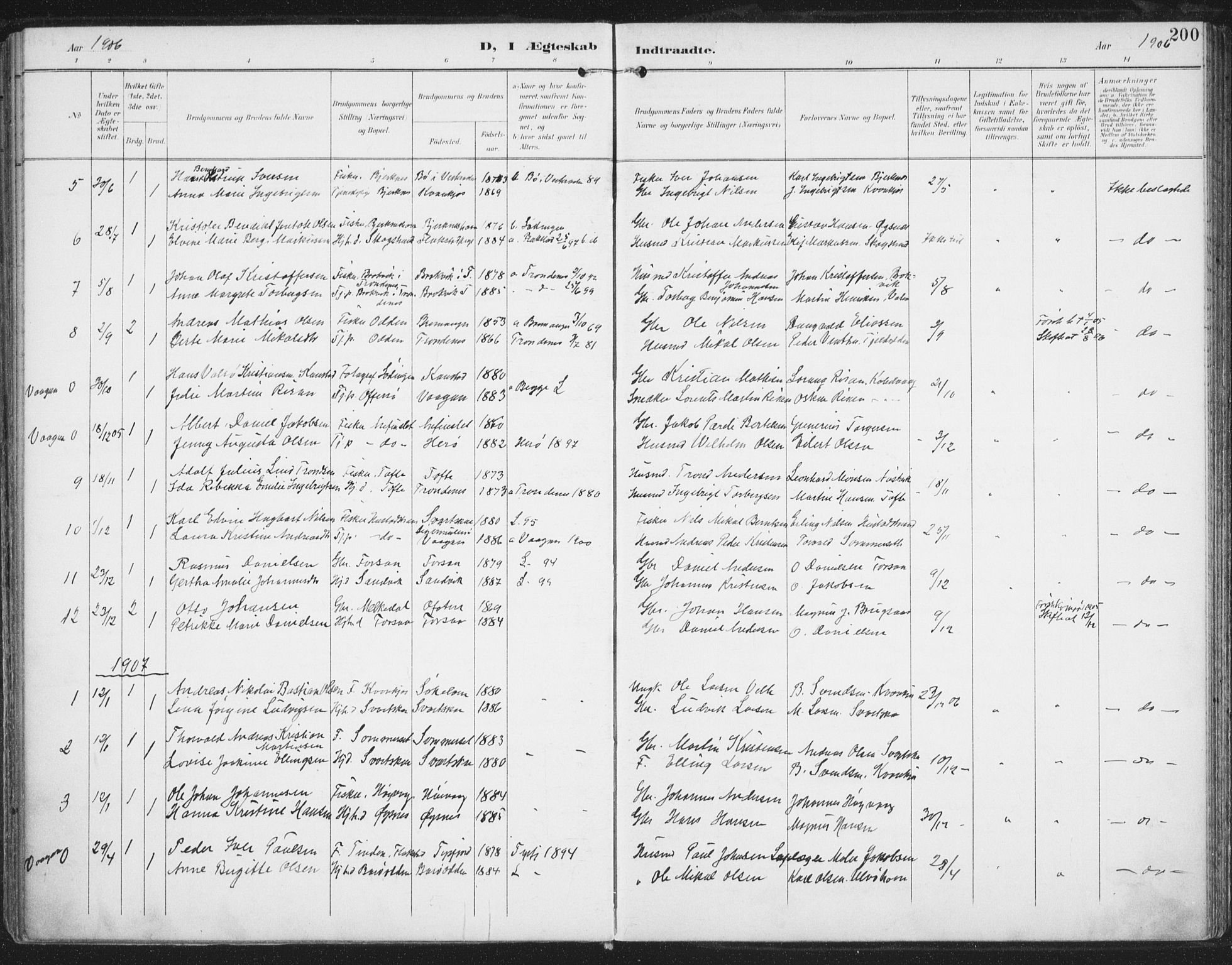 Ministerialprotokoller, klokkerbøker og fødselsregistre - Nordland, AV/SAT-A-1459/872/L1036: Ministerialbok nr. 872A11, 1897-1913, s. 200