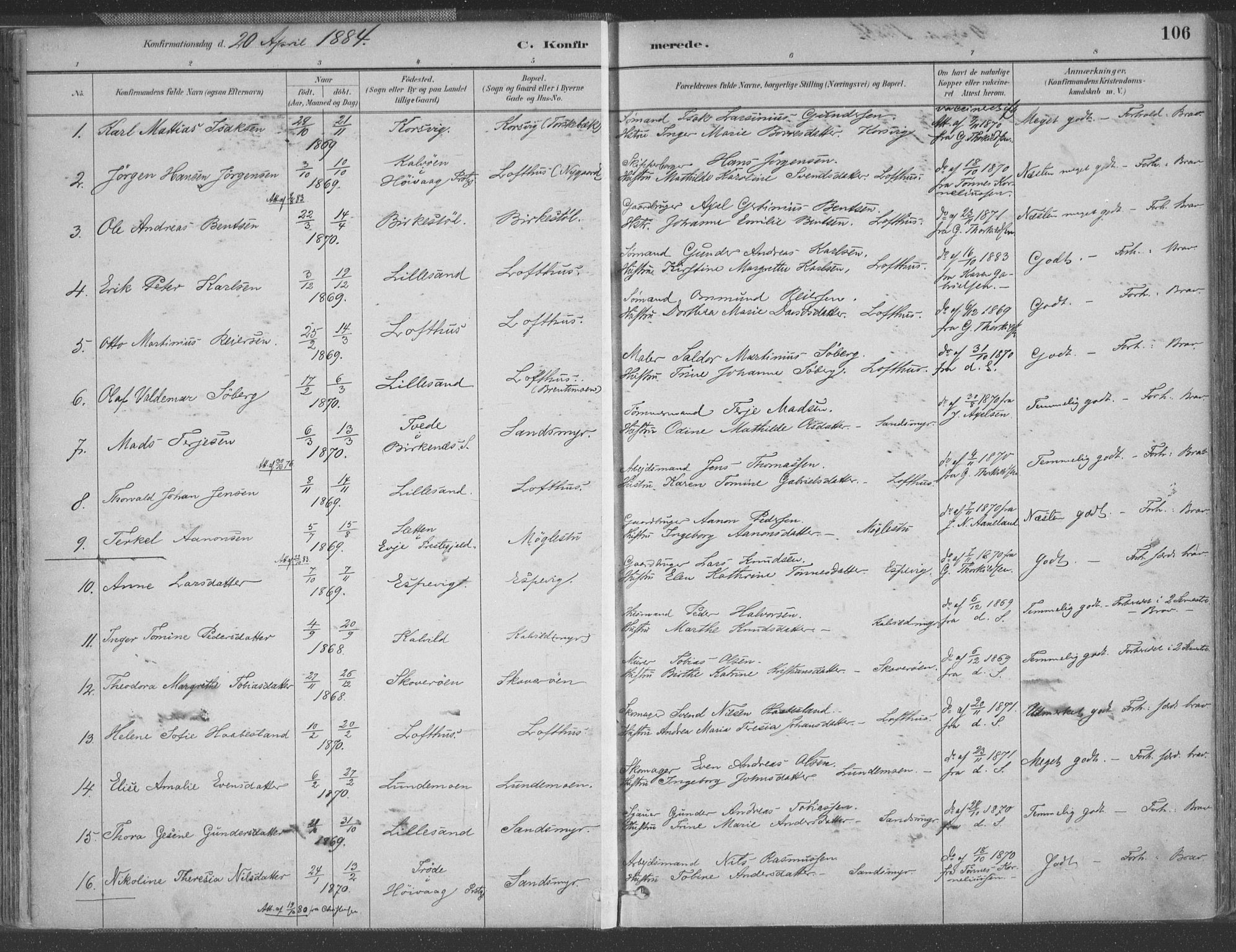 Vestre Moland sokneprestkontor, AV/SAK-1111-0046/F/Fa/Fab/L0009: Ministerialbok nr. A 9, 1884-1899, s. 106