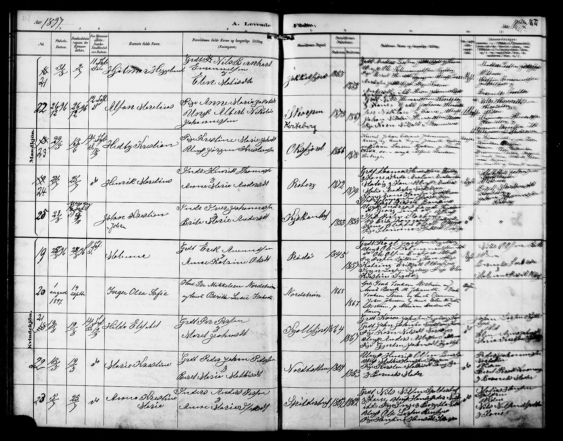 Skjervøy sokneprestkontor, AV/SATØ-S-1300/H/Ha/Hab/L0016klokker: Klokkerbok nr. 16, 1891-1907, s. 47