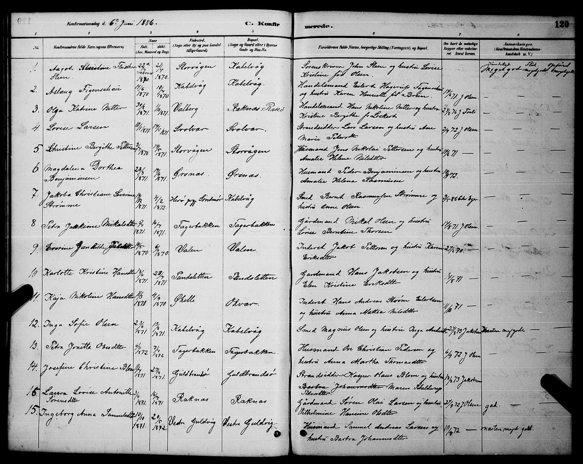 Ministerialprotokoller, klokkerbøker og fødselsregistre - Nordland, AV/SAT-A-1459/874/L1076: Klokkerbok nr. 874C05, 1884-1890, s. 120