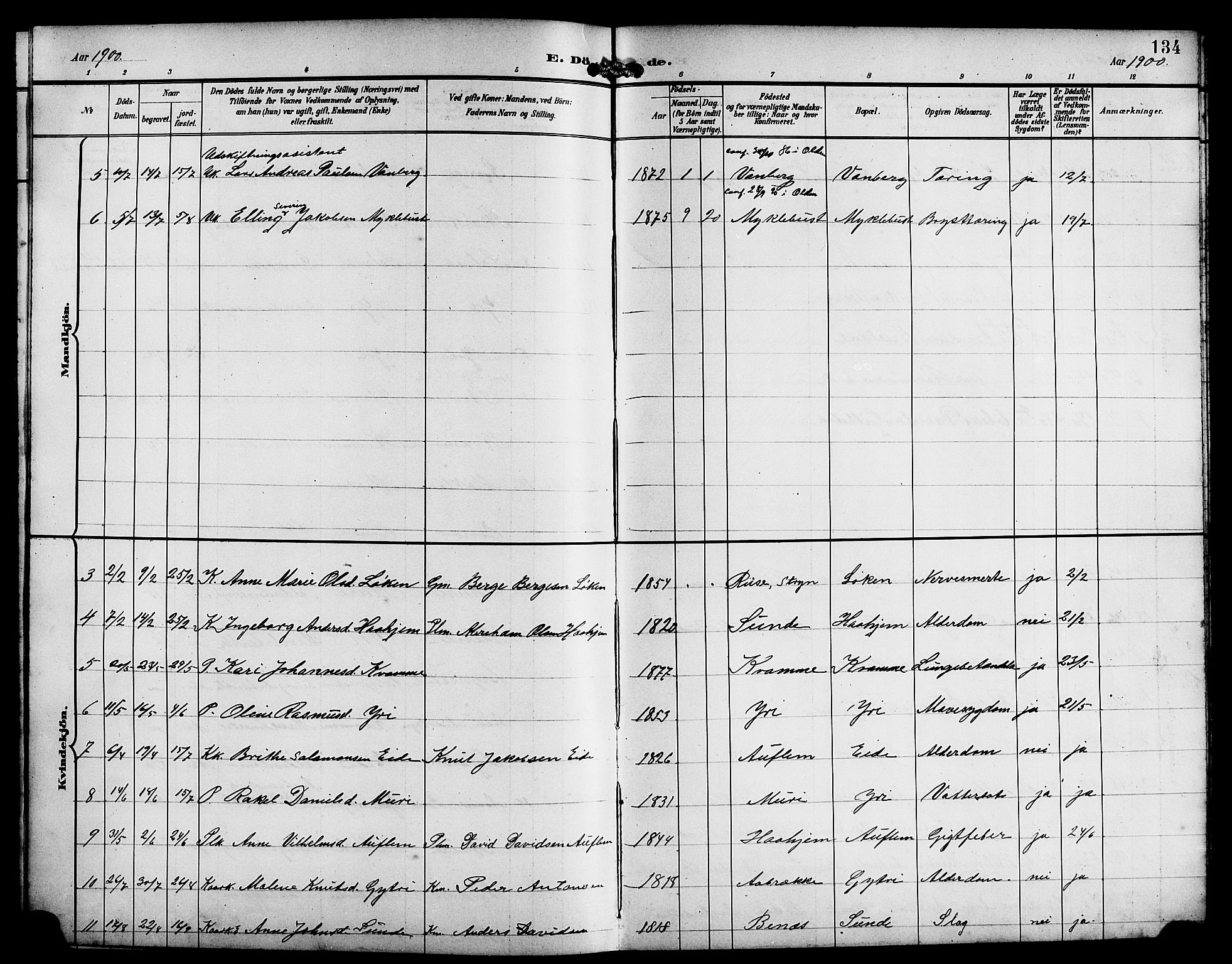 Innvik sokneprestembete, AV/SAB-A-80501: Klokkerbok nr. B 4, 1898-1916, s. 134