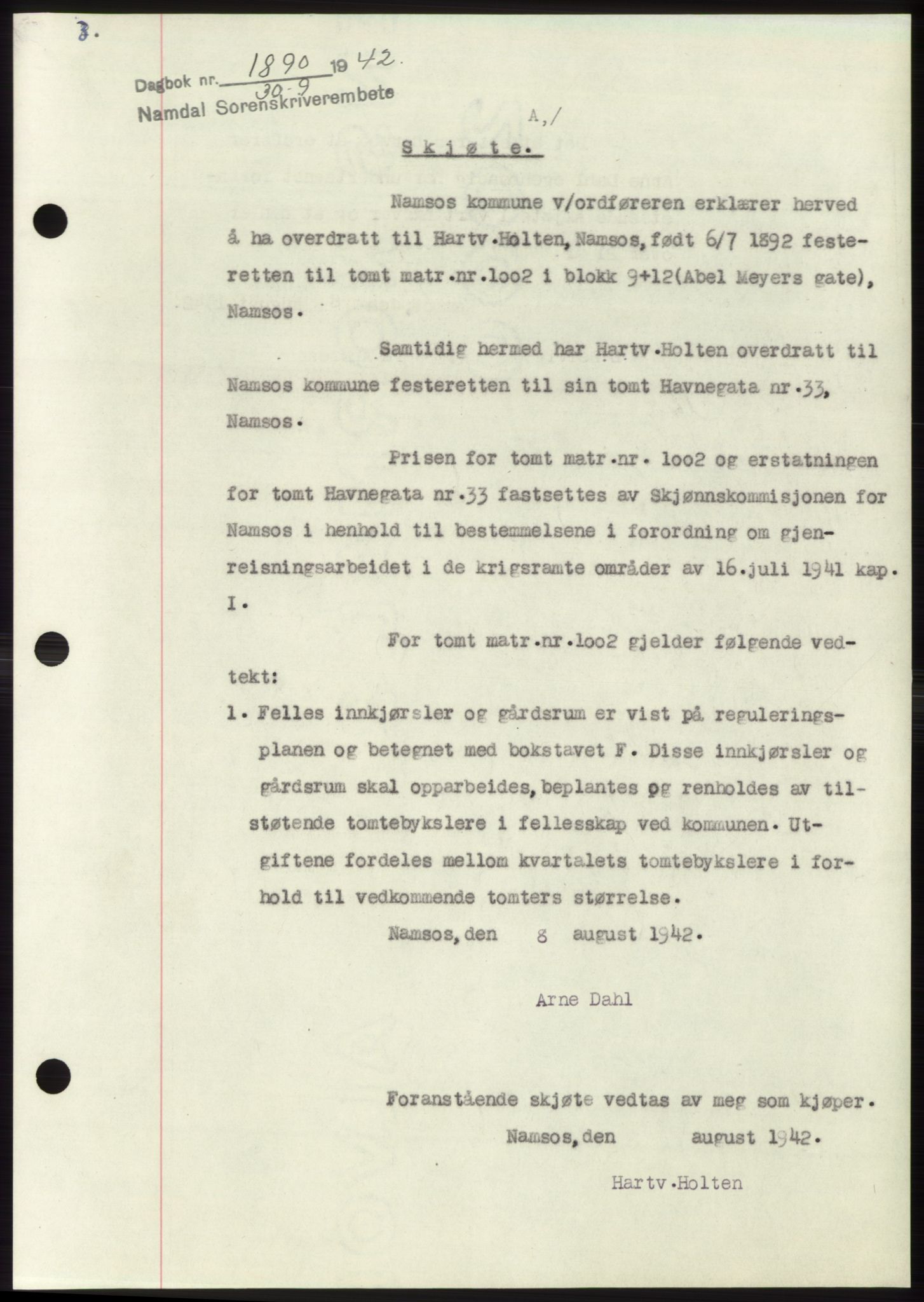 Namdal sorenskriveri, SAT/A-4133/1/2/2C: Pantebok nr. -, 1942-1943, Dagboknr: 1890/1942