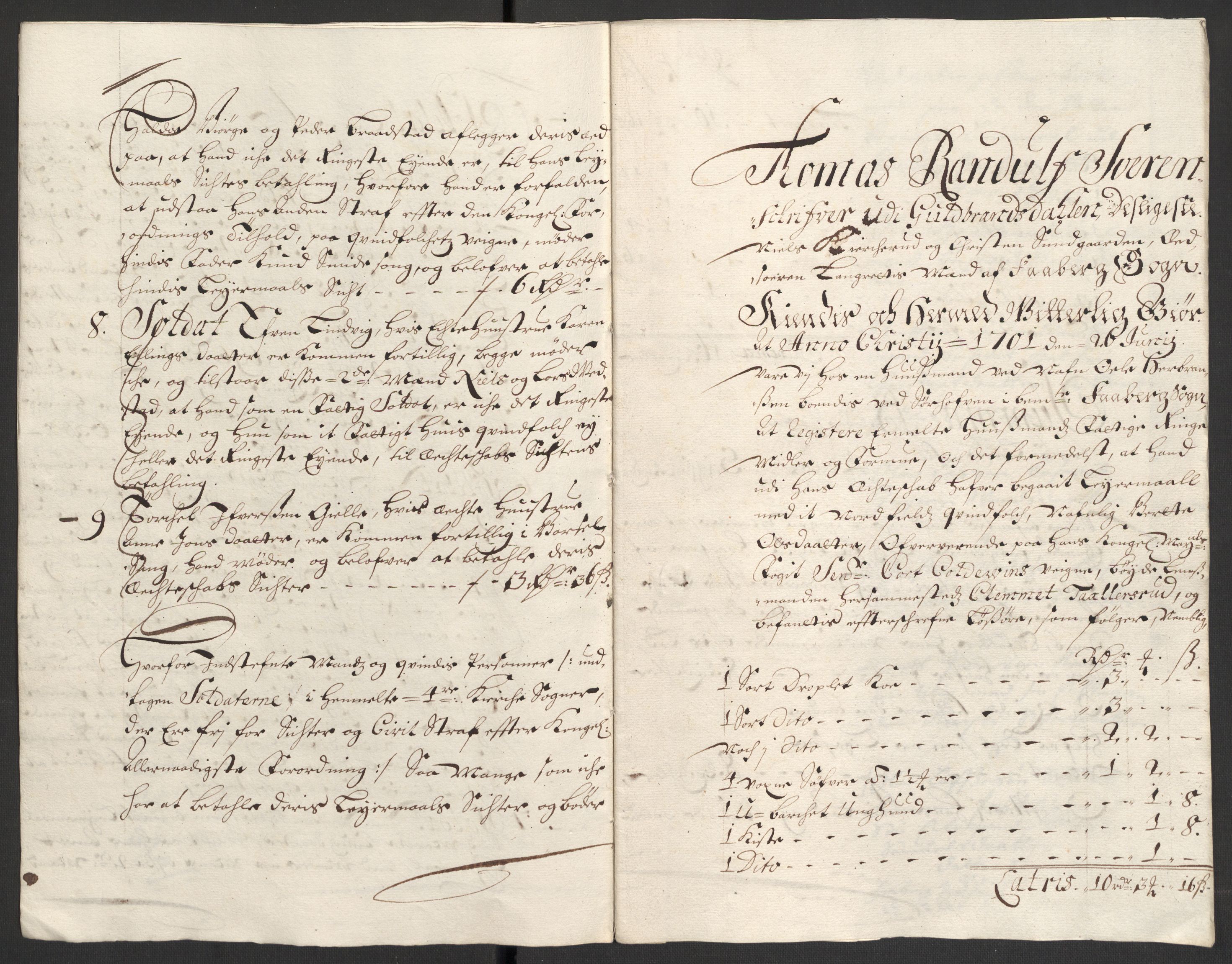 Rentekammeret inntil 1814, Reviderte regnskaper, Fogderegnskap, AV/RA-EA-4092/R17/L1174: Fogderegnskap Gudbrandsdal, 1701, s. 43