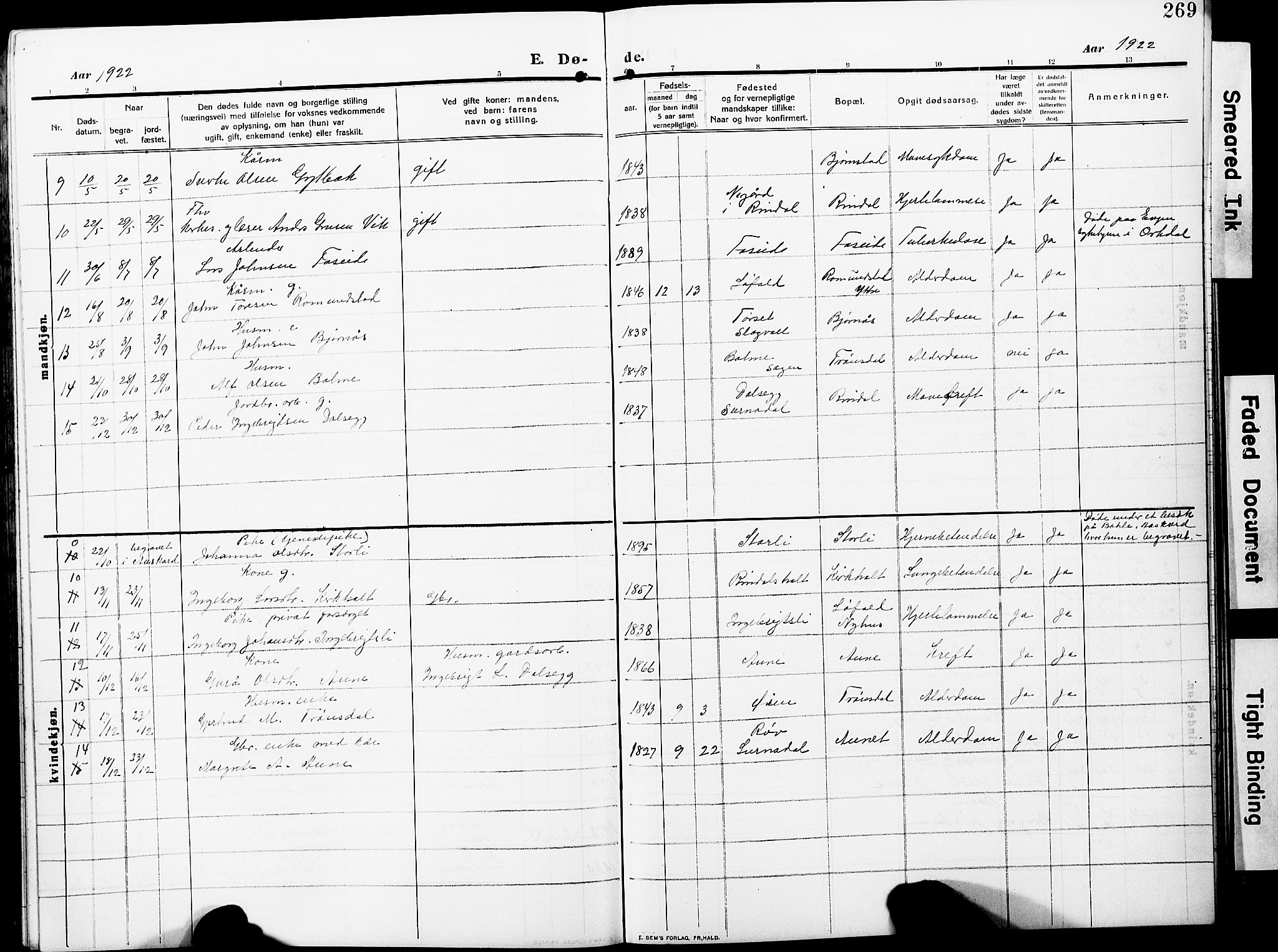 Ministerialprotokoller, klokkerbøker og fødselsregistre - Møre og Romsdal, AV/SAT-A-1454/598/L1079: Klokkerbok nr. 598C04, 1909-1927, s. 269