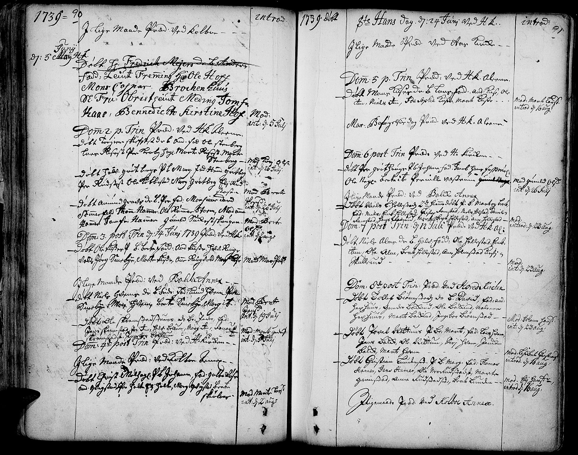 Toten prestekontor, AV/SAH-PREST-102/H/Ha/Haa/L0003: Ministerialbok nr. 3, 1734-1751, s. 90-91