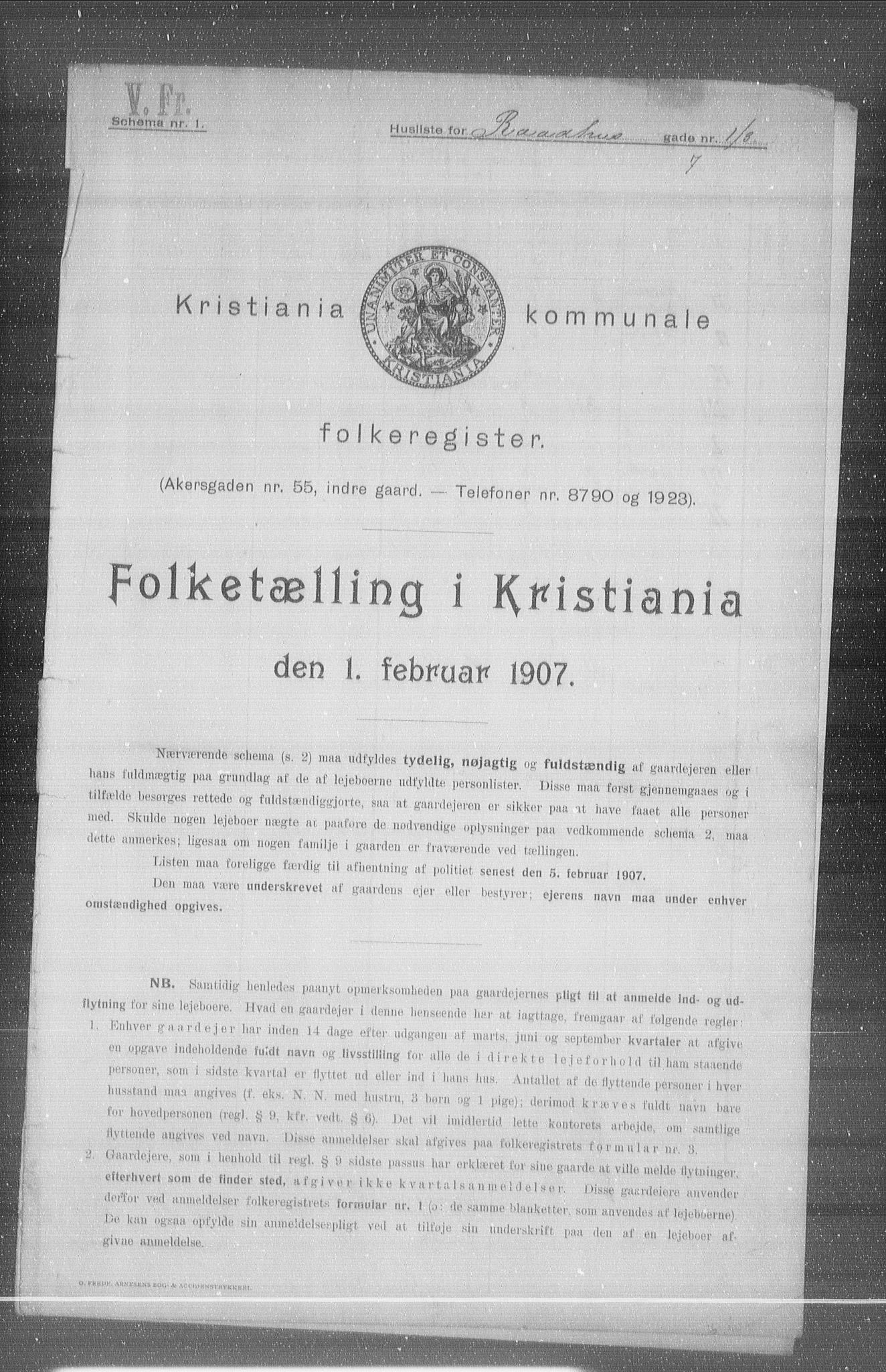 OBA, Kommunal folketelling 1.2.1907 for Kristiania kjøpstad, 1907, s. 43983