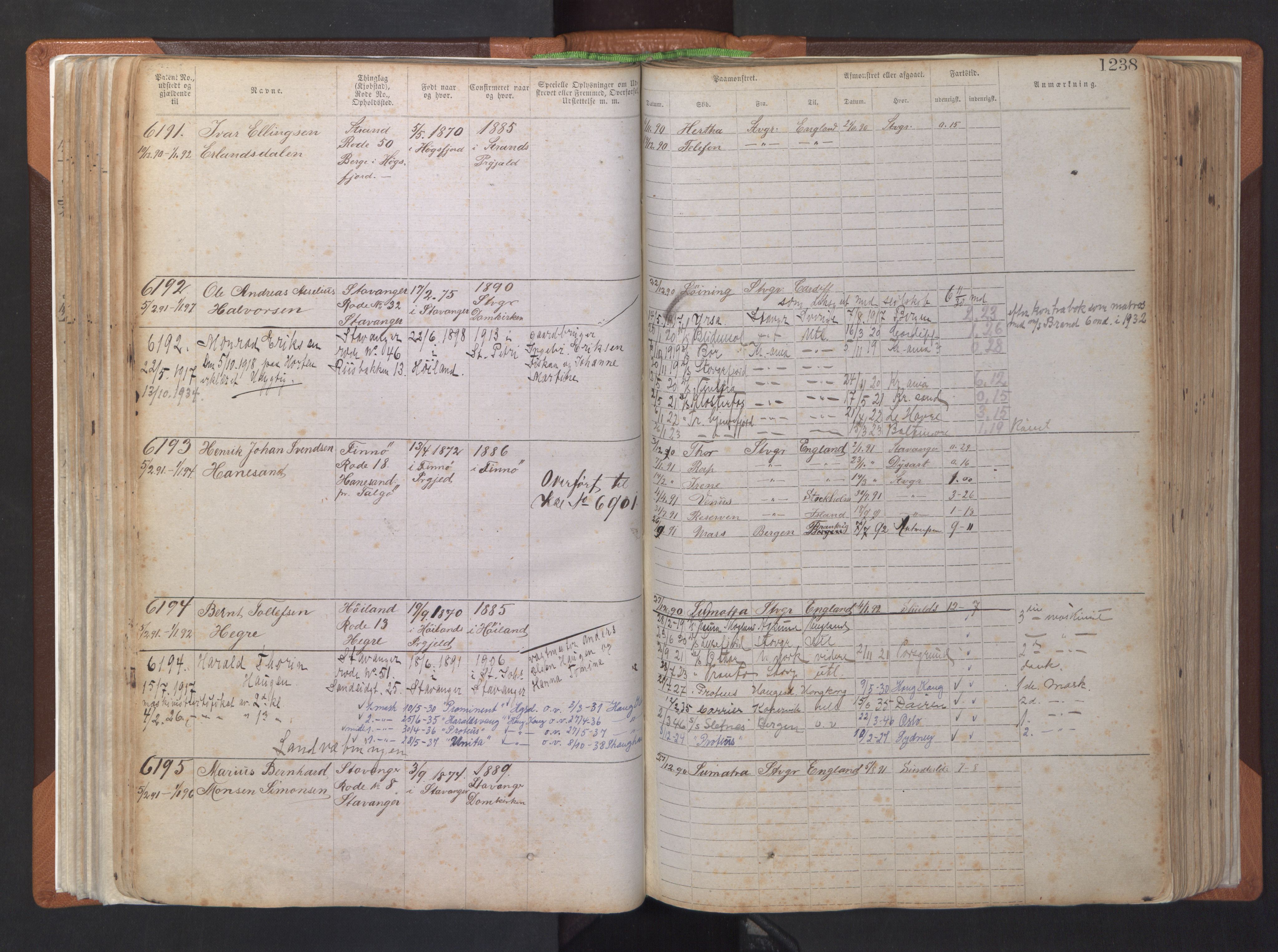 Stavanger sjømannskontor, AV/SAST-A-102006/F/Ff/L0007: Annotasjonsrulle, patentnr. 5506-7180, 1887-1900, s. 143