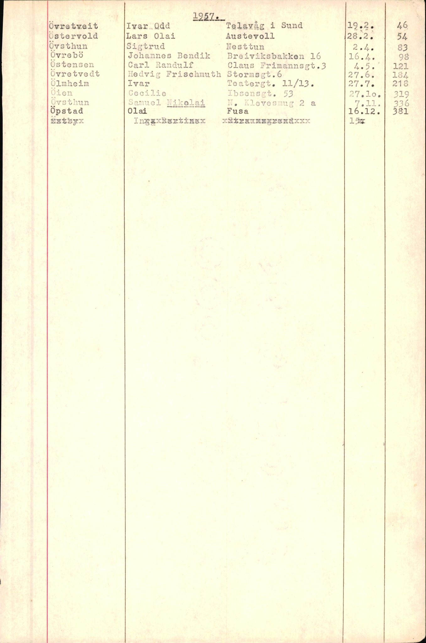 Byfogd og Byskriver i Bergen, SAB/A-3401/06/06Nb/L0007: Register til dødsfalljournaler, 1956-1965, s. 366