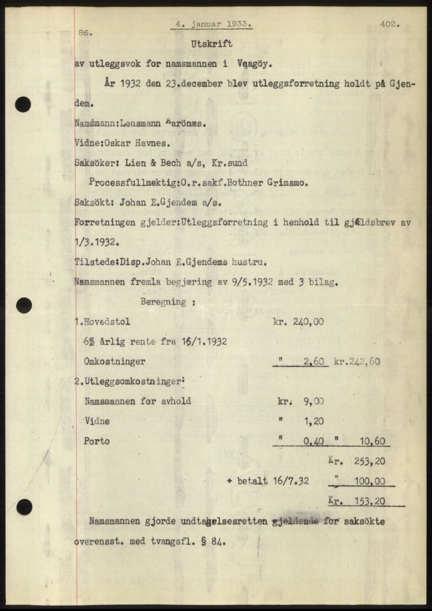 Romsdal sorenskriveri, AV/SAT-A-4149/1/2/2C/L0062: Pantebok nr. 56, 1932-1933, Tingl.dato: 04.01.1933