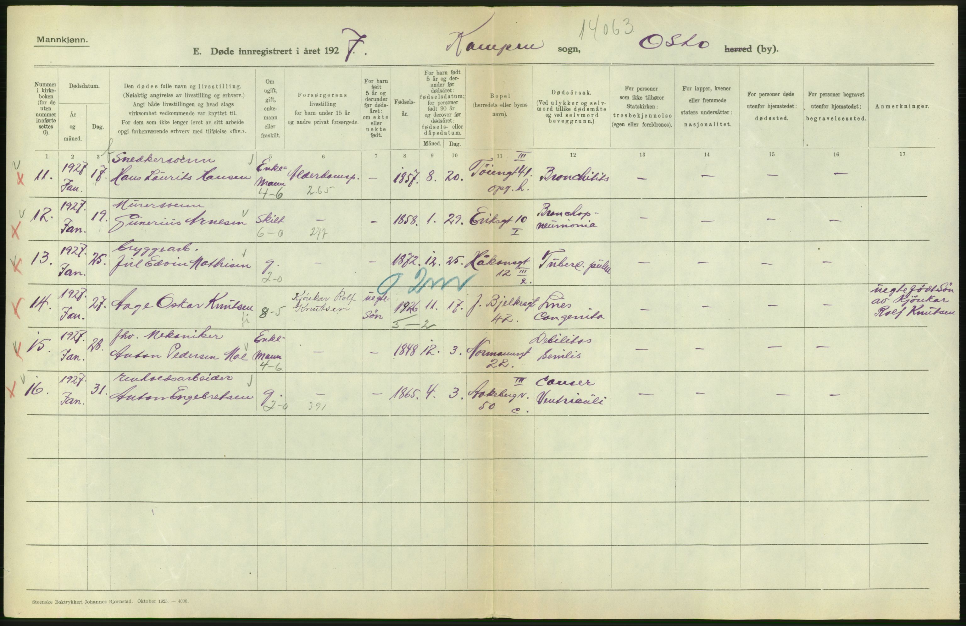 Statistisk sentralbyrå, Sosiodemografiske emner, Befolkning, AV/RA-S-2228/D/Df/Dfc/Dfcg/L0009: Oslo: Døde menn, 1927, s. 480