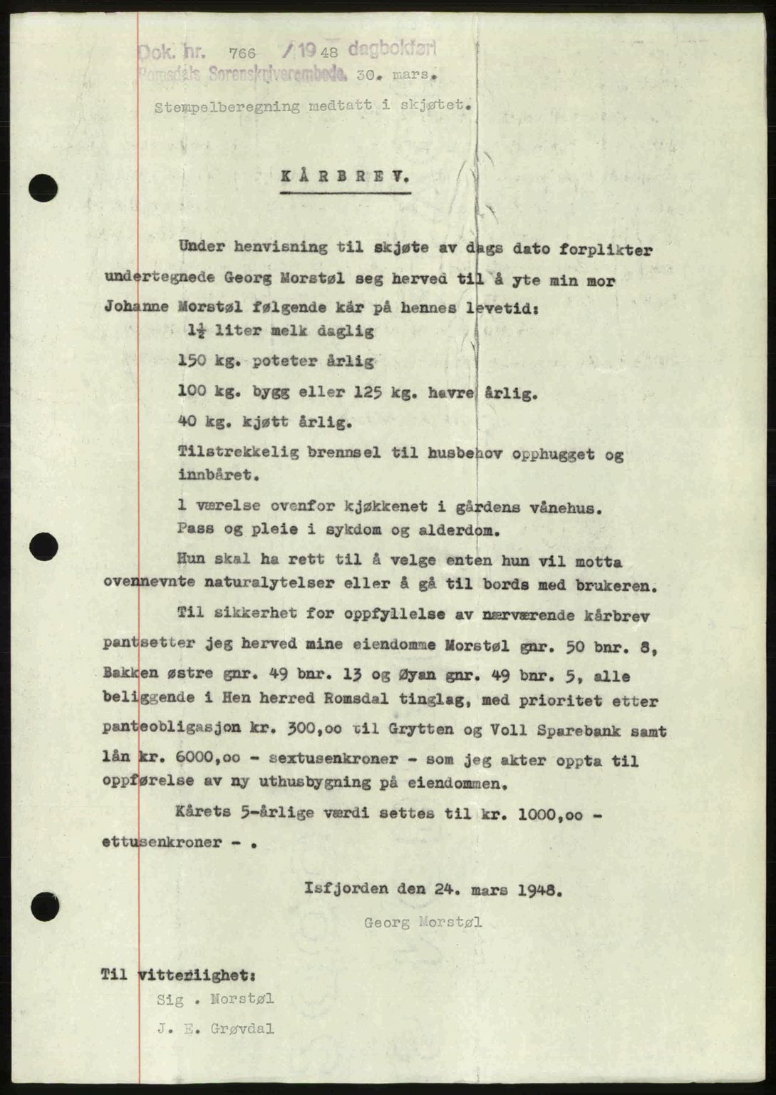 Romsdal sorenskriveri, SAT/A-4149/1/2/2C: Pantebok nr. A25, 1948-1948, Dagboknr: 766/1948