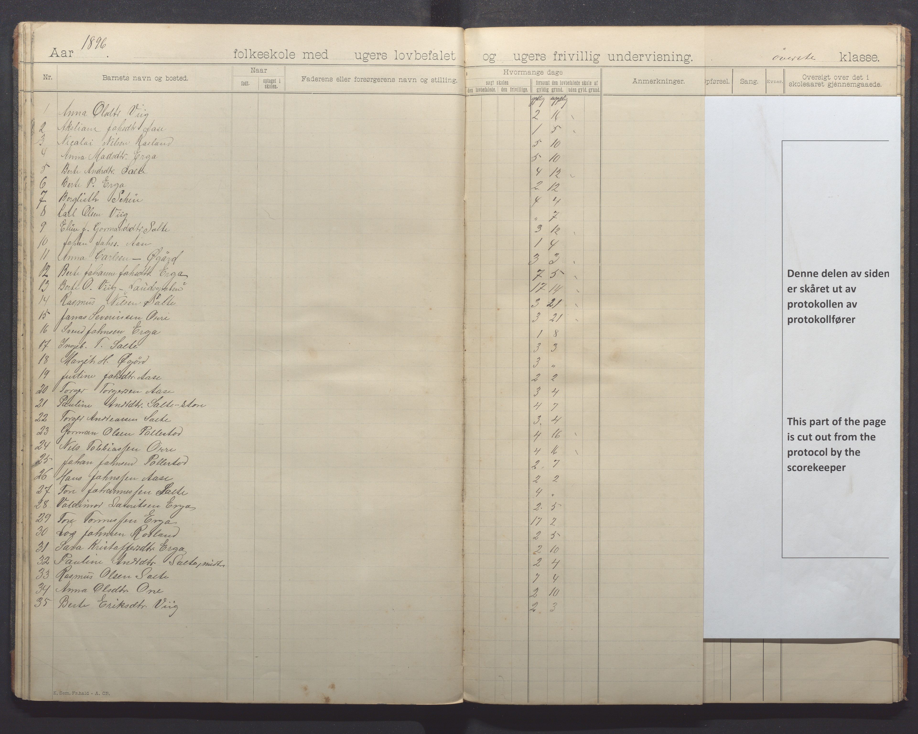 Klepp kommune - Pollestad skule, IKAR/K-100295/H/L0001: Skoleprotokoll, 1892-1898, s. 27