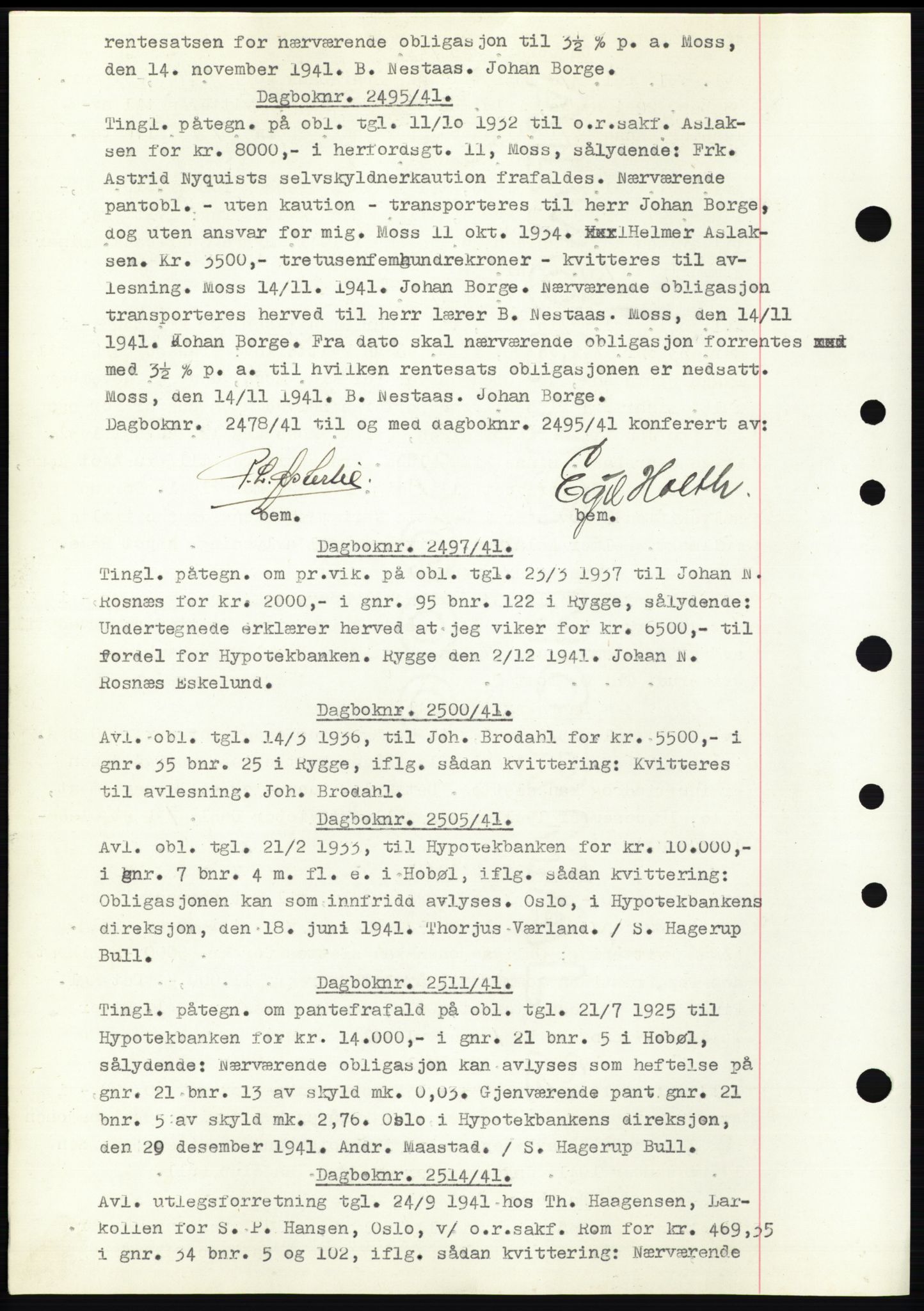 Moss sorenskriveri, SAO/A-10168: Pantebok nr. C10, 1938-1950, Dagboknr: 2495/1941