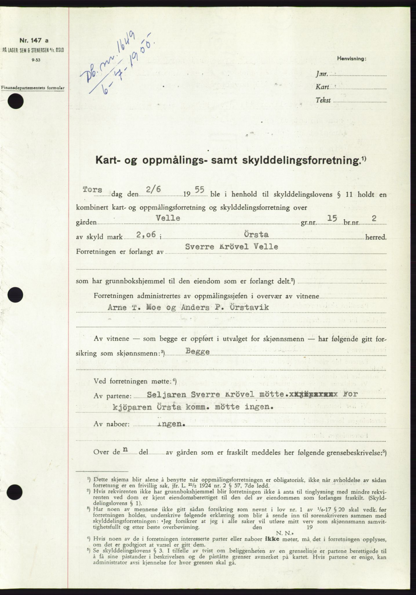 Søre Sunnmøre sorenskriveri, AV/SAT-A-4122/1/2/2C/L0101: Pantebok nr. 27A, 1955-1955, Dagboknr: 1649/1955