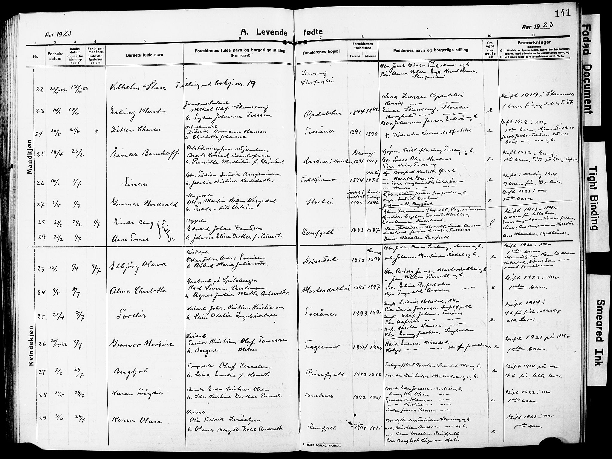 Ministerialprotokoller, klokkerbøker og fødselsregistre - Nordland, AV/SAT-A-1459/827/L0423: Klokkerbok nr. 827C12, 1912-1930, s. 141