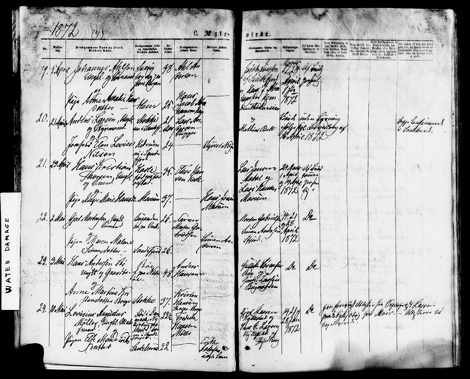 Sandar kirkebøker, AV/SAKO-A-243/F/Fa/L0011: Ministerialbok nr. 11, 1872-1882, s. 4