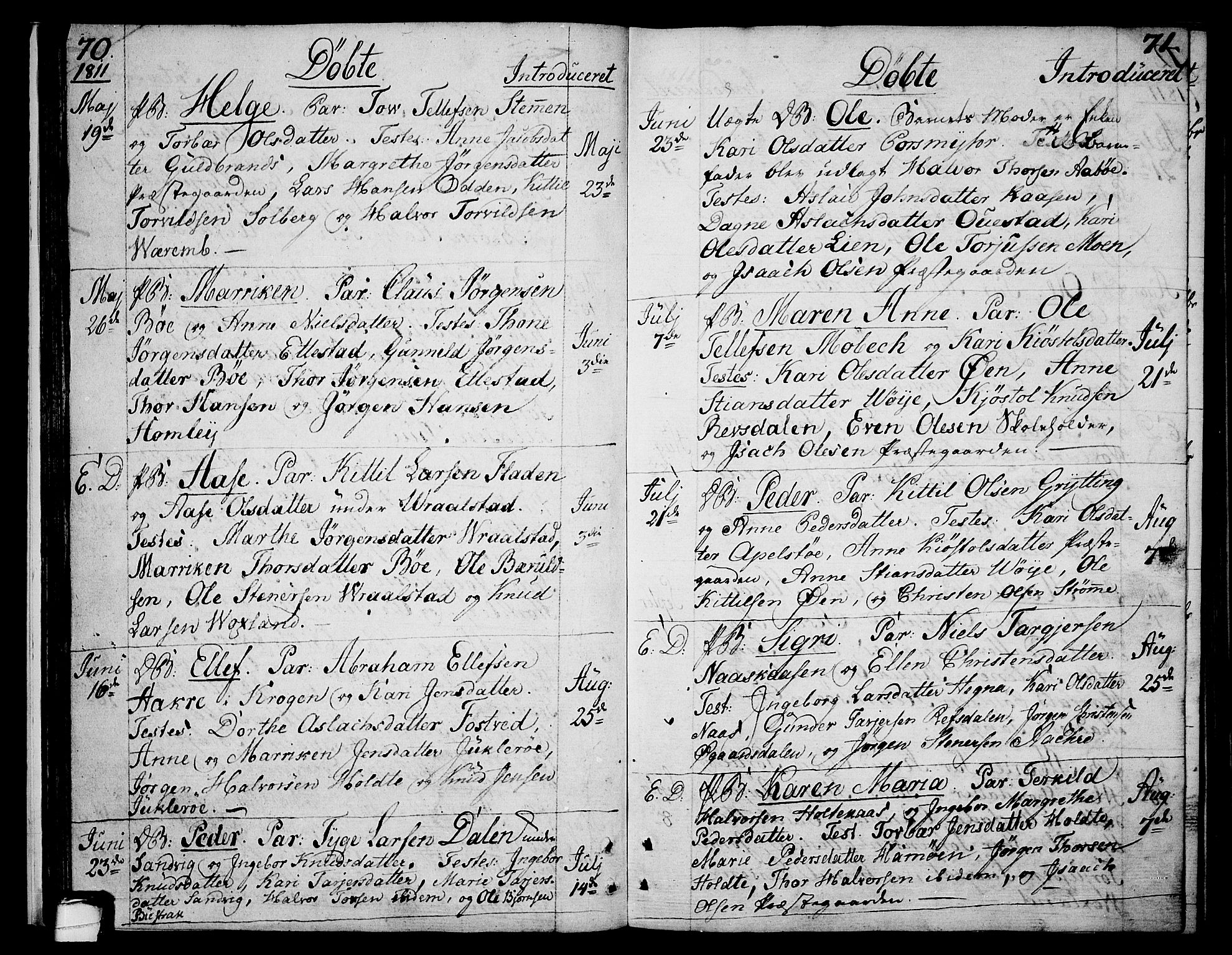 Drangedal kirkebøker, AV/SAKO-A-258/F/Fa/L0004: Ministerialbok nr. 4, 1802-1814, s. 70-71