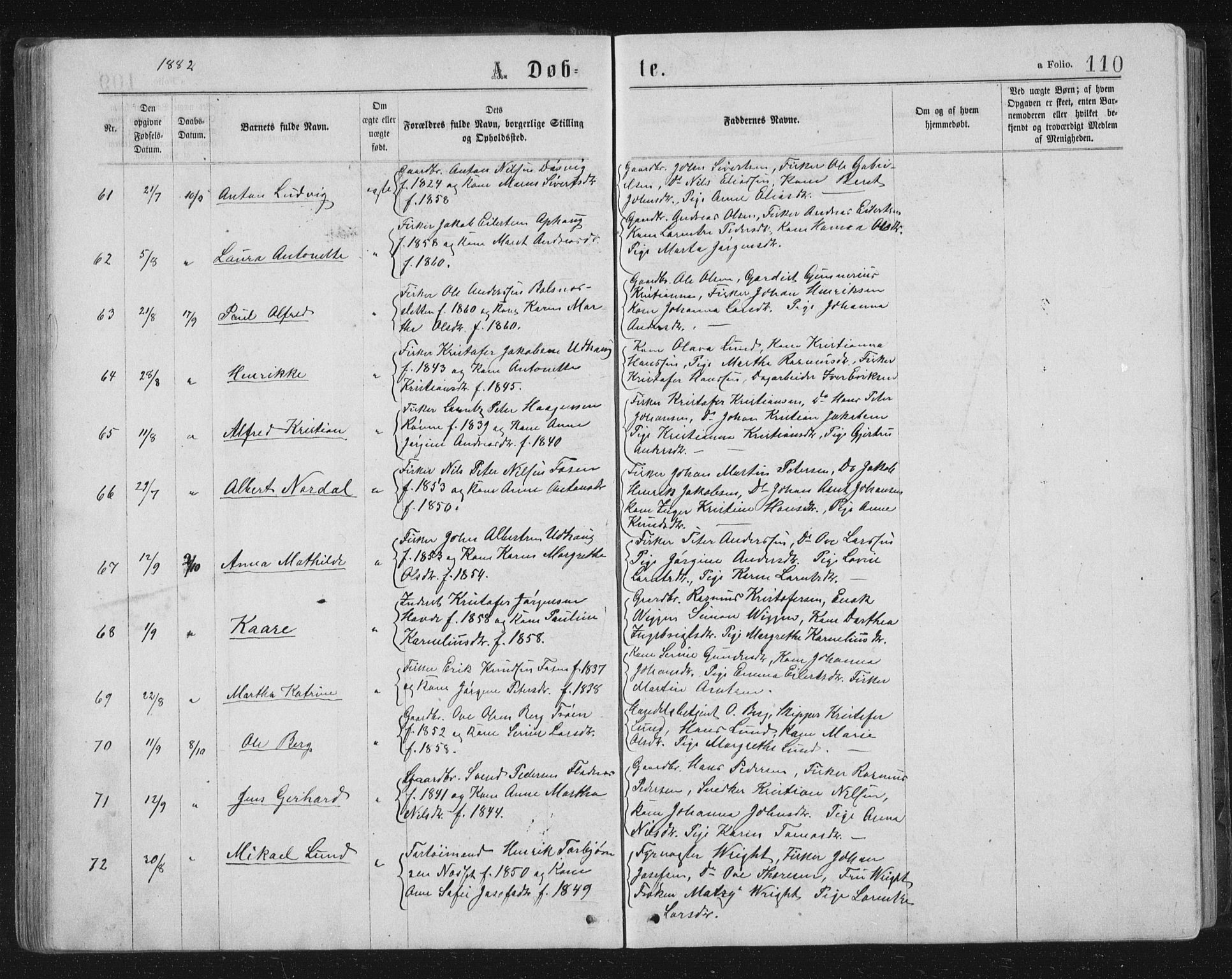 Ministerialprotokoller, klokkerbøker og fødselsregistre - Sør-Trøndelag, AV/SAT-A-1456/659/L0745: Klokkerbok nr. 659C02, 1869-1892, s. 110