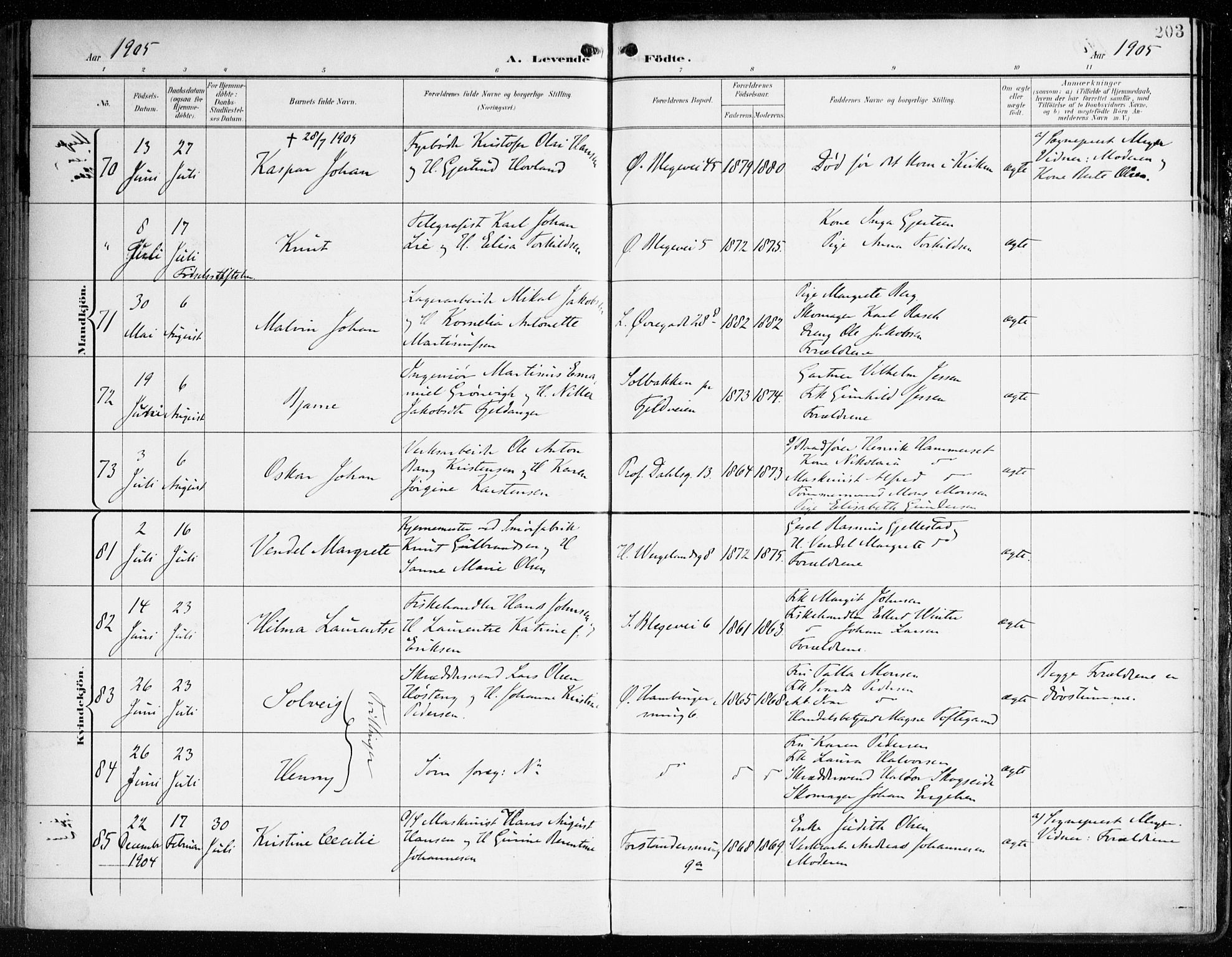 Korskirken sokneprestembete, AV/SAB-A-76101/H/Haa/L0023: Ministerialbok nr. B 9, 1899-1908, s. 203