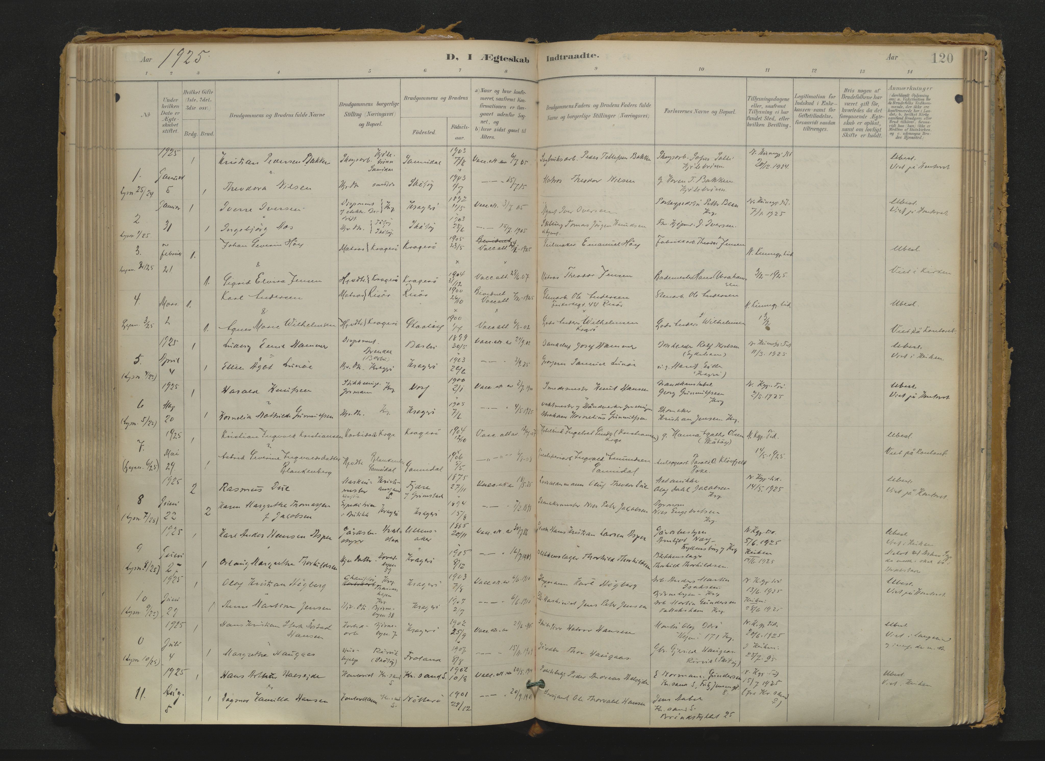 Kragerø kirkebøker, AV/SAKO-A-278/F/Fa/L0016: Ministerialbok nr. 16, 1887-1944, s. 120