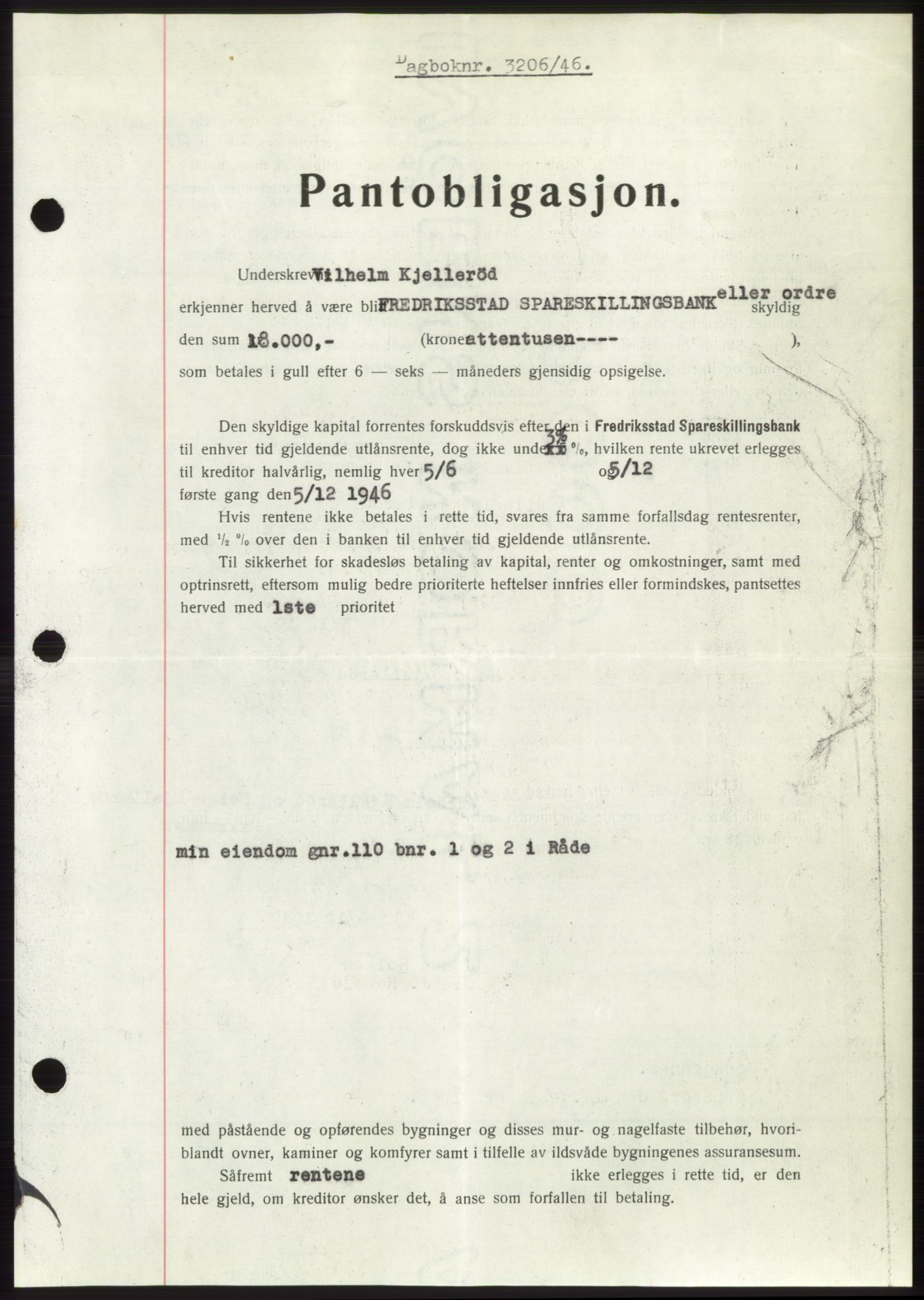 Moss sorenskriveri, SAO/A-10168: Pantebok nr. B16, 1946-1947, Dagboknr: 3206/1946