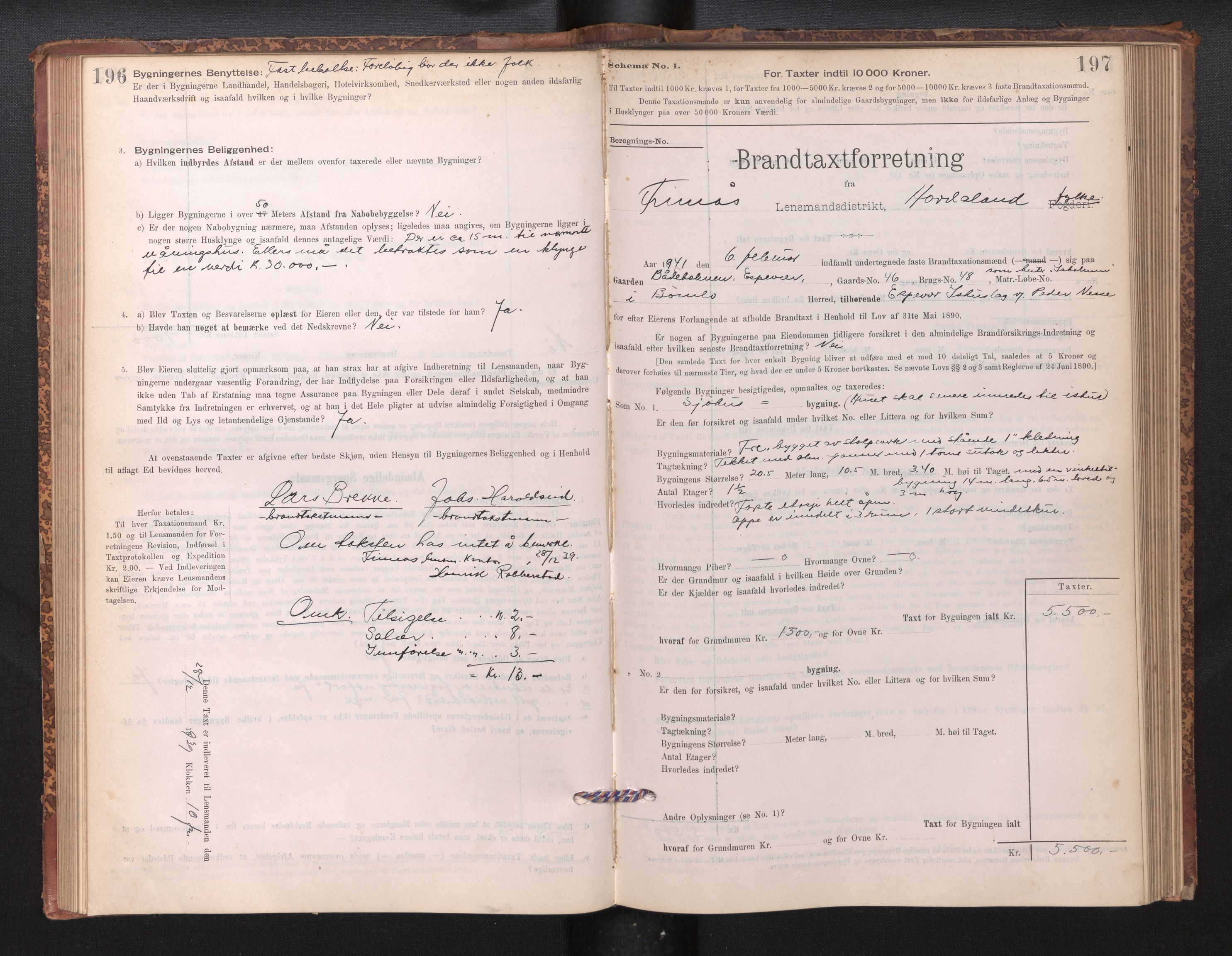 Lensmannen i Finnås, AV/SAB-A-31901/0012/L0002: Branntakstprotokoll, skjematakst, 1894-1954, s. 196-197
