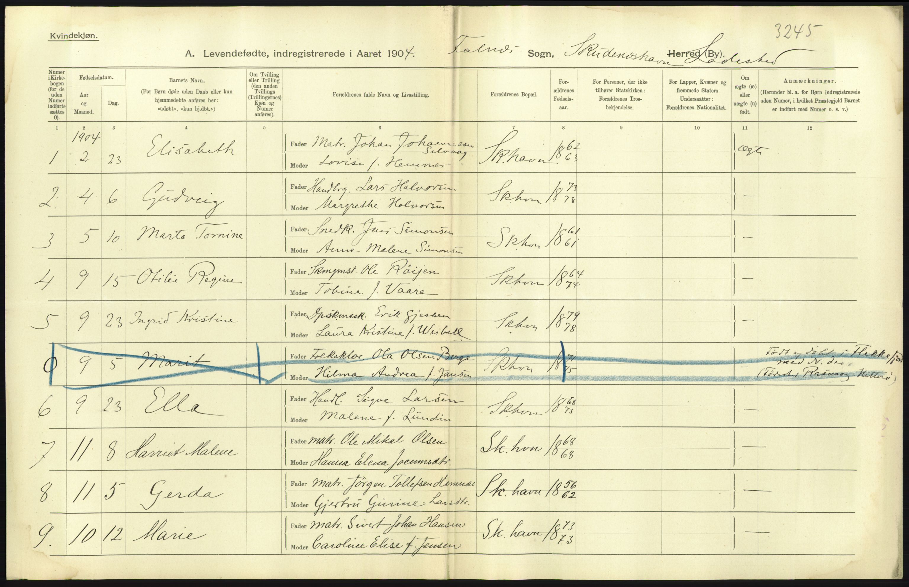 Statistisk sentralbyrå, Sosiodemografiske emner, Befolkning, AV/RA-S-2228/D/Df/Dfa/Dfab/L0012: Stavanger amt: Fødte, gifte, døde, 1904, s. 43